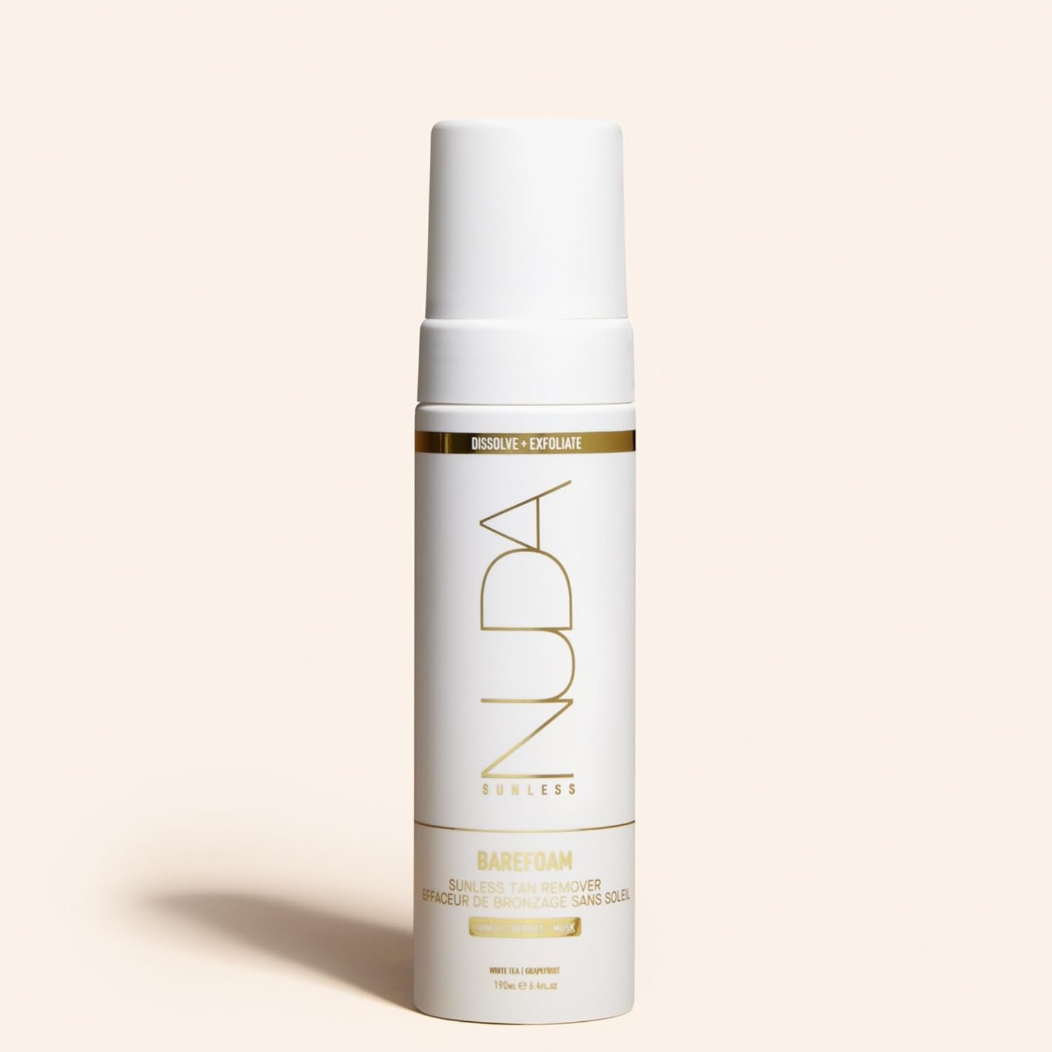Nuda BareFoam Tan Remover for Body | Gentle & Non-Abrasive Mousse Tanning Remover | Self Tan Eraser with Nourishing Vitamins A, C, E, Aloe Vera, White Tea, & Lemon | Works in 5 Minutes,(6.4 Fl Oz)