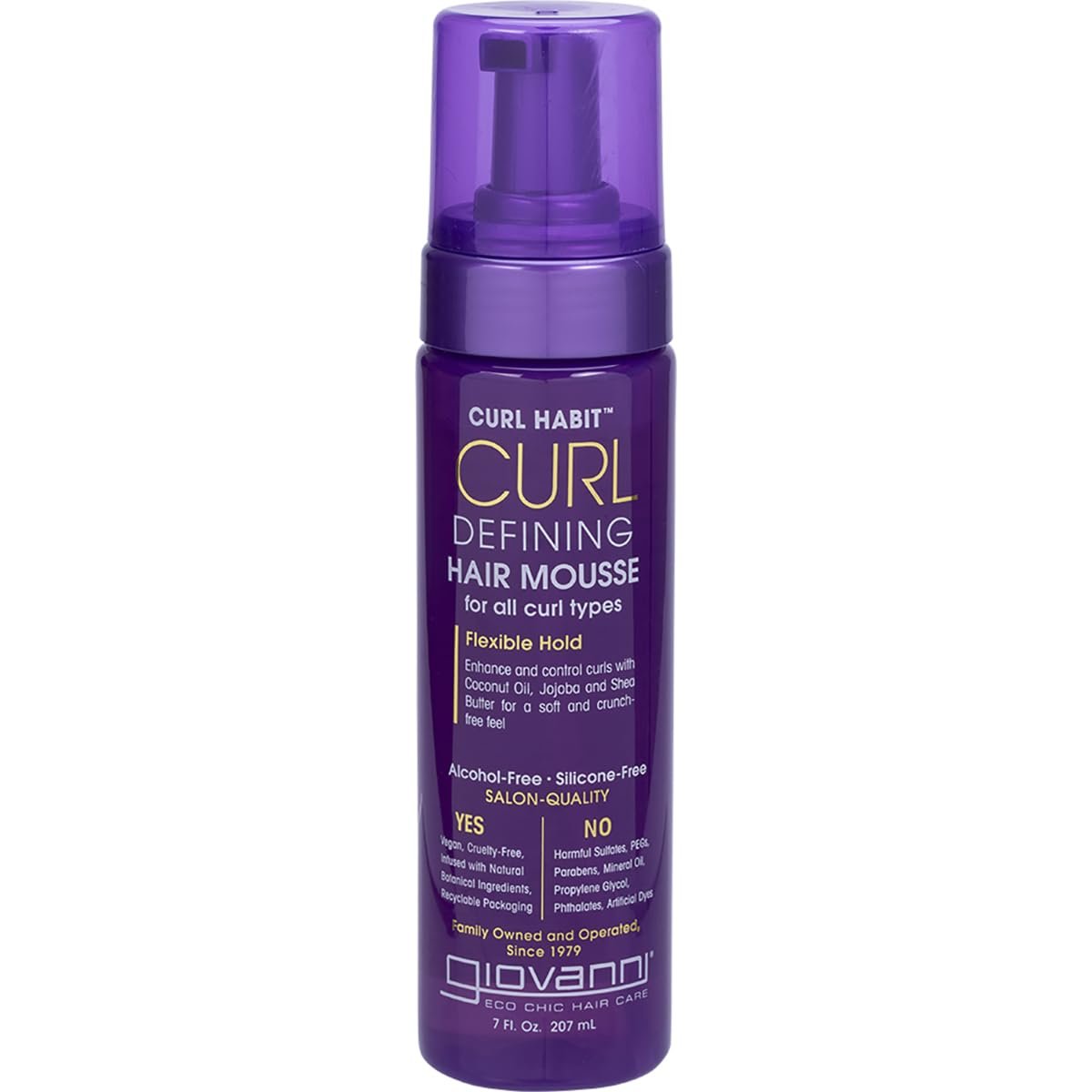 GIOVANNI Curl Defining Hair Mousse – Mousse for Curly Hair, Volumizing Hair Foam for Women & Men, Foaming Texture for Curls & Wavy Hair, Alcohol Free, Defining & Enhancing – 7 Fl Oz (Pack of 1)