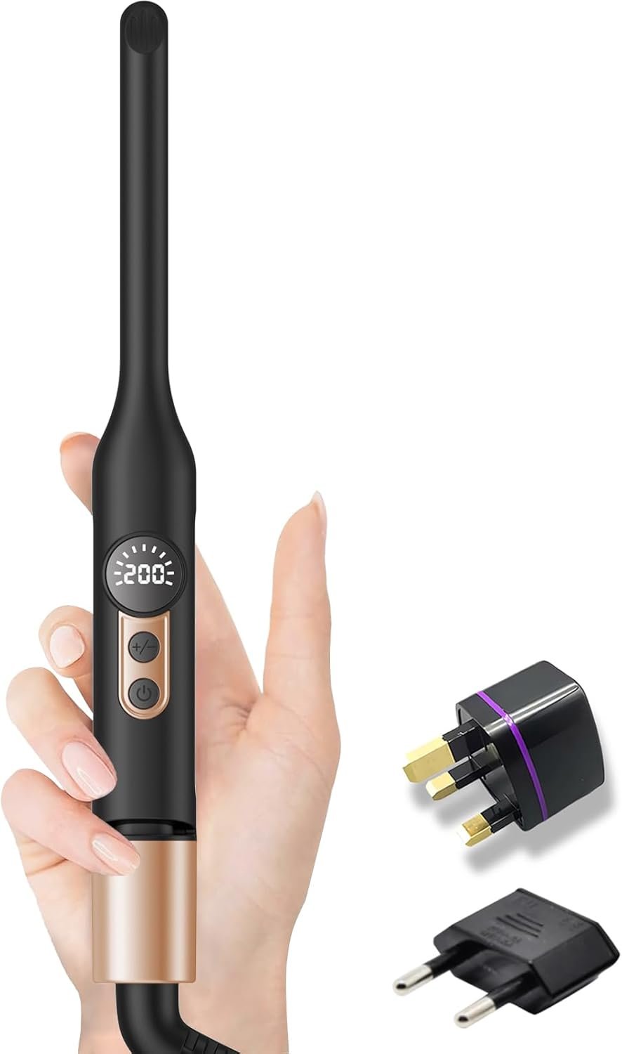 Mini Flat Iron Hair Straightener 1/3 Inch Pencil Flat Iron for Women Portable Travel Straightener and Curler 2 in 1 for Short Hair Beard and Pixie Cut with Adjustable Temp