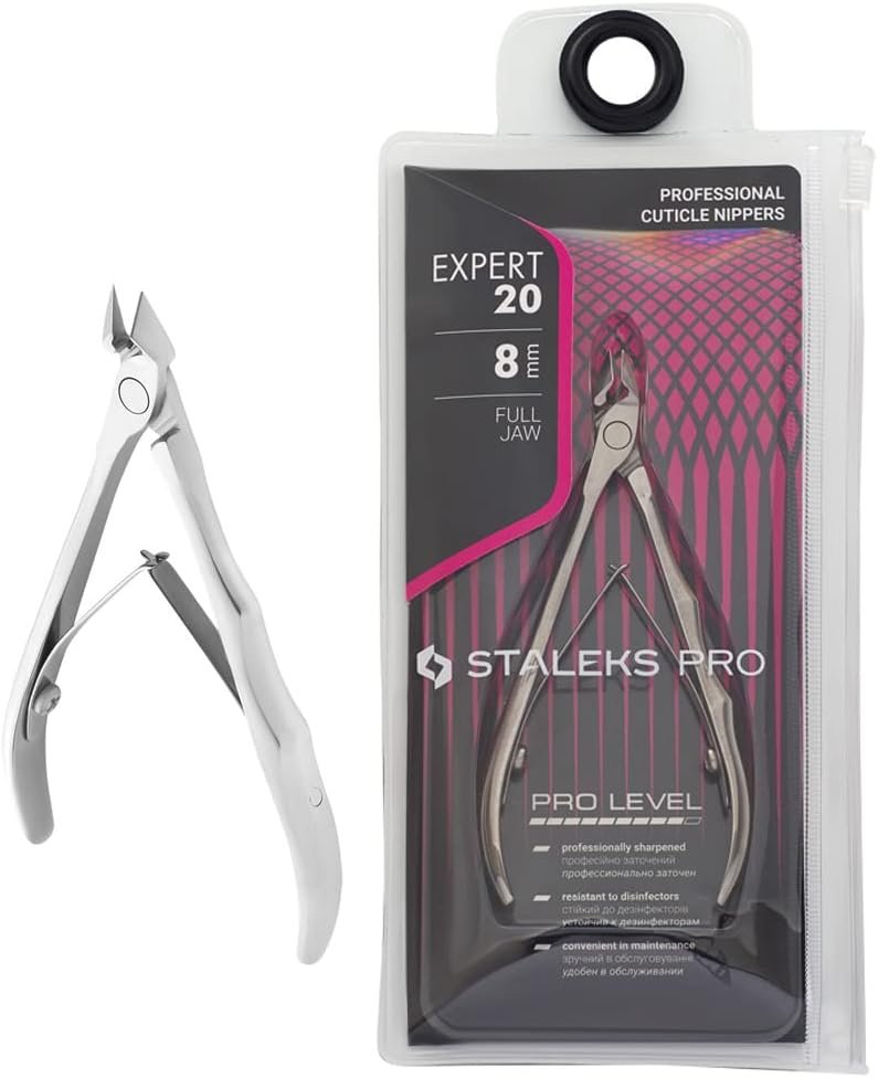 Staleks Expert 20 Cuticle Nippers 8 mm – Inclined Blades with Protrusion – Compact Straight Handles for Small Hands