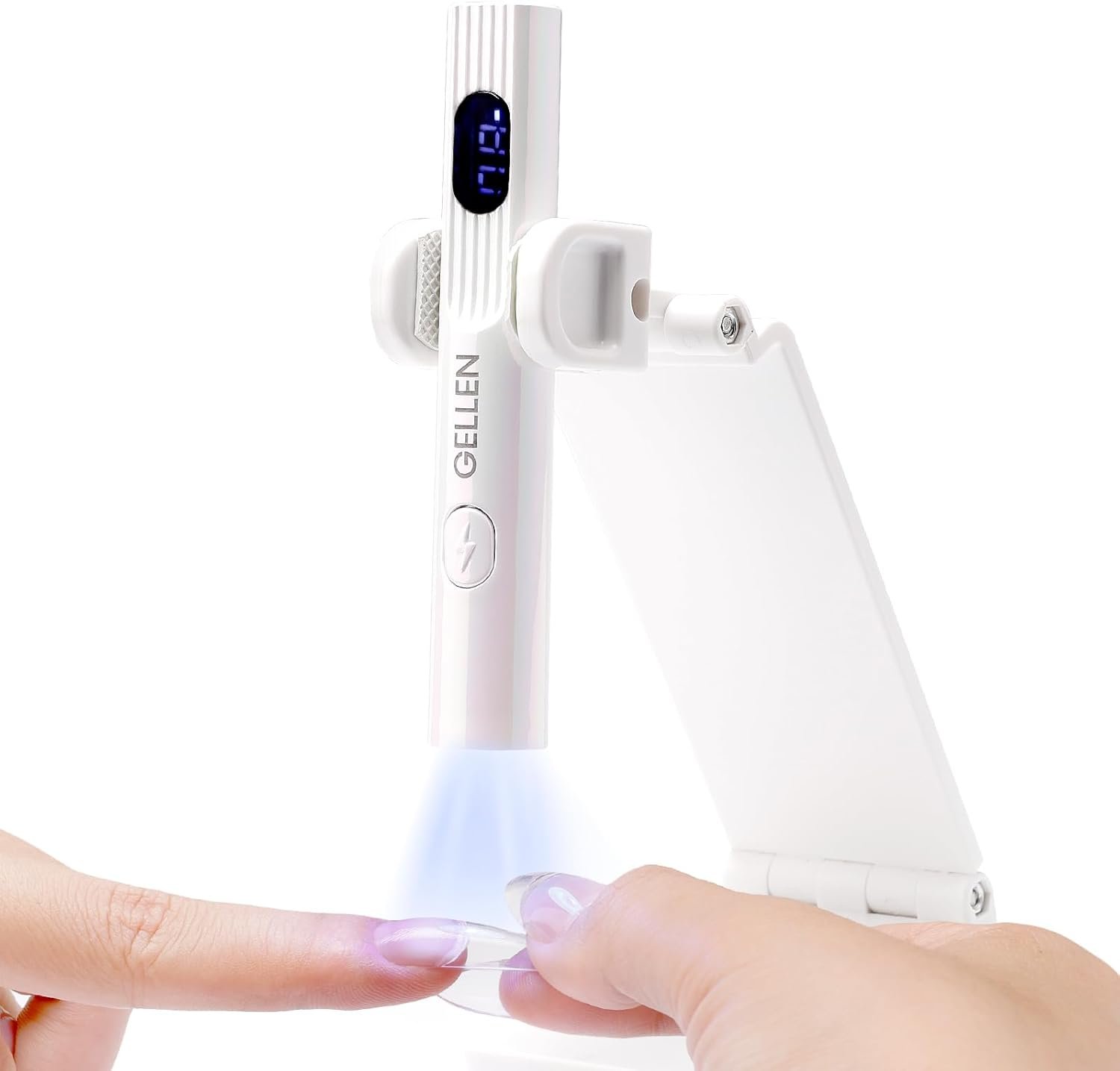 Gellen UV Light for Gel Nails with Stand, Mini Handheld UV Nail Lamp, Flash Cure Nail Lamp Cordless Rechargeable Nail Dryer with LCD Display, 3 Timers 30s/60s/99s, 180° Rotatable Holder (White)