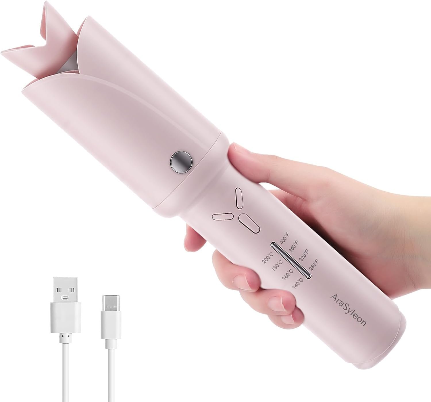 Cordless Hair Curler, Automatic Curling Iron Rechargeable On The Go Wireless Portable Self Rotating Safe Anti-Scald Curling Wand, 1.25 Inch, Pink