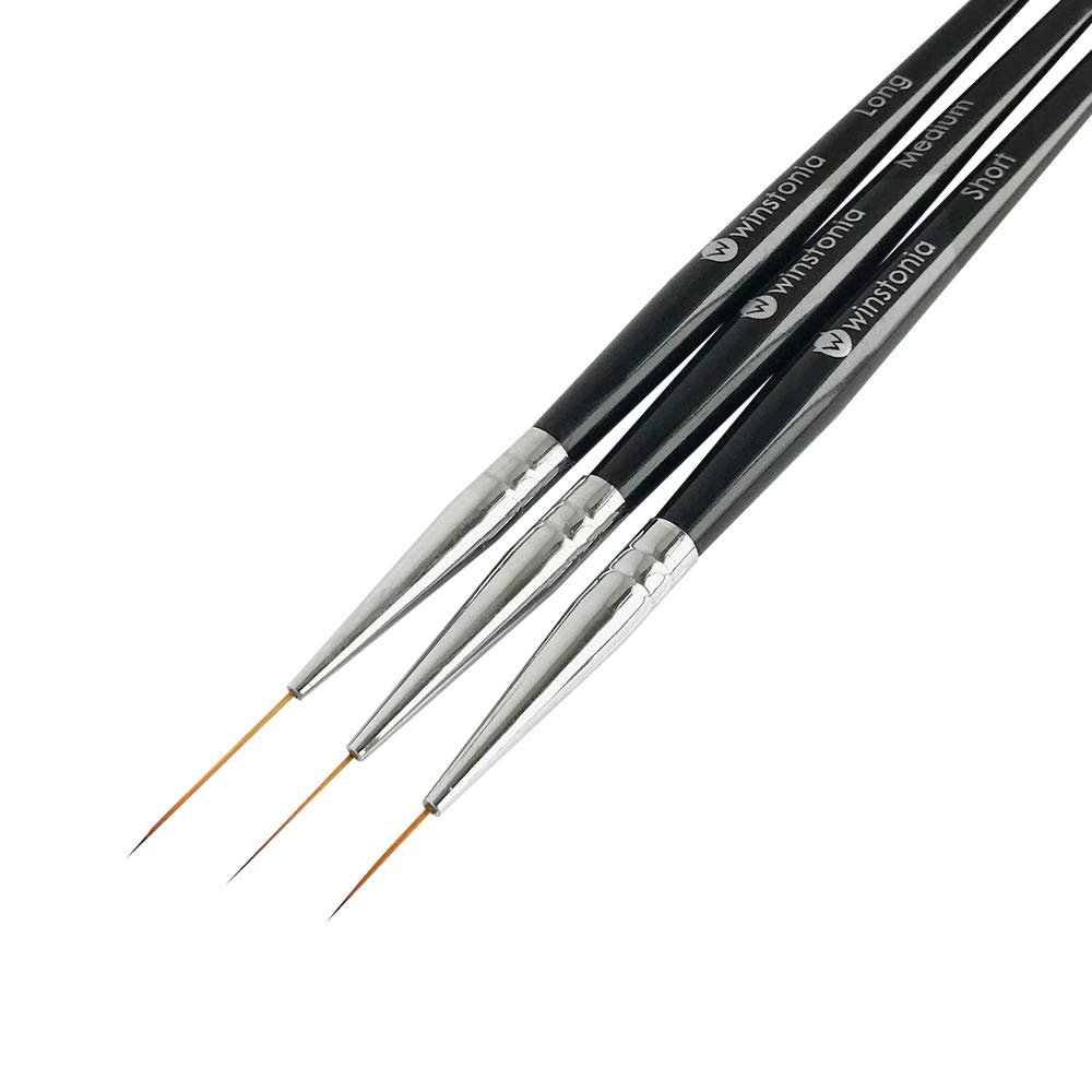 Winstonia Striping Nail Art Brushes for Long Lines, Details, Fine Designs. 3 pcs Striper Brushes with Caps – AMAZING TRIO