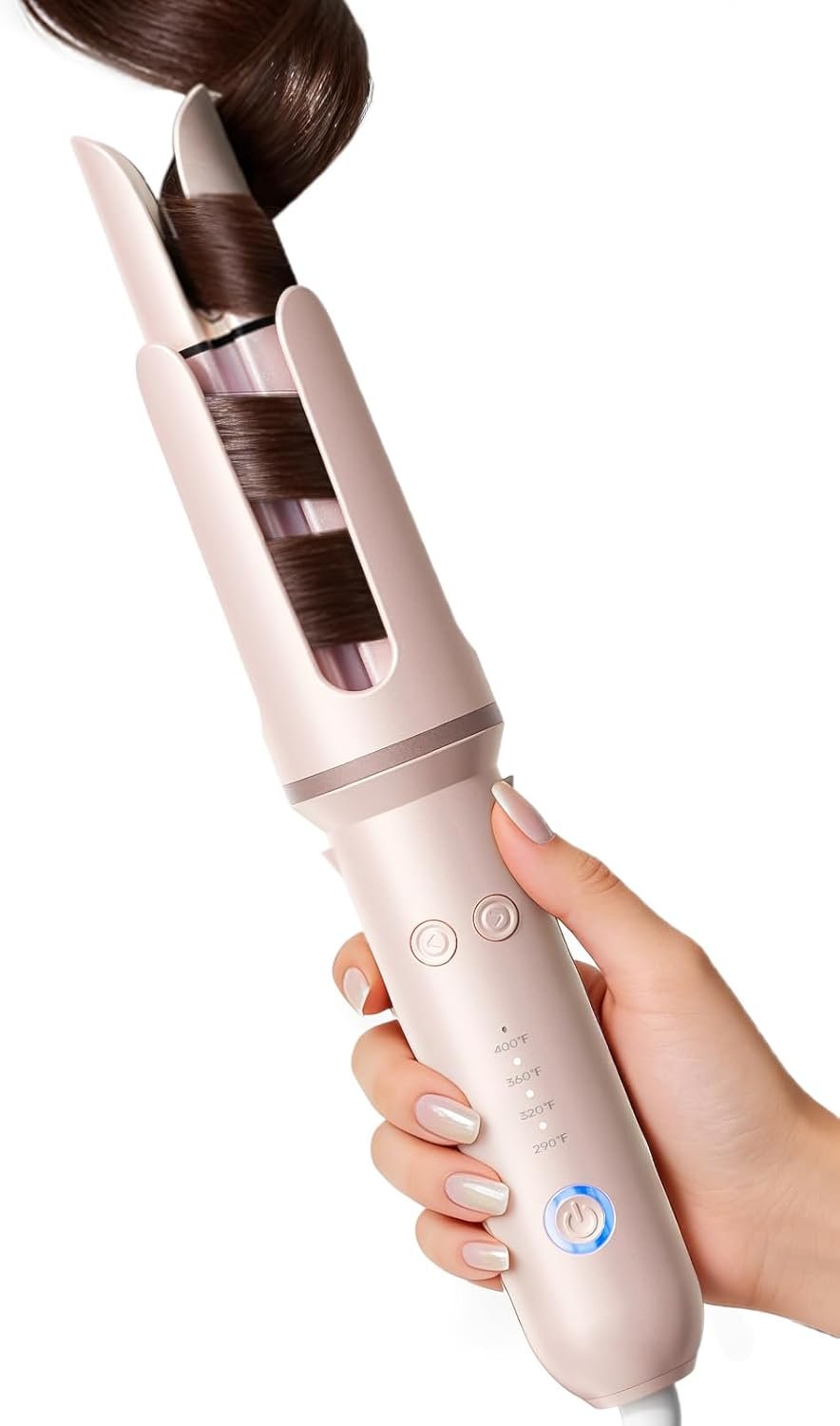 Automatic Curling Iron, 1.25″ Auto Rotating Curling Wand for Beach Waves &Loose Curls, 4 Temps,Ionic Ceramic Barrel, Anti-Scald&Tangle, Dual Voltage, Pink