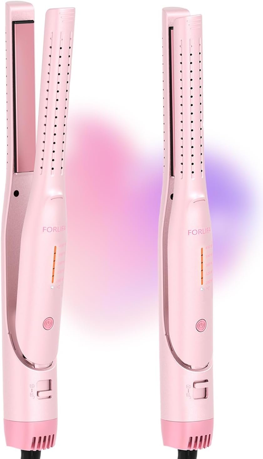 0.6” Mini Flat Iron Hair Straightener, Cool Airflow Styler, Pencil Curling Iron for Short Hair, 2-in-1 Hair Curler and Straightener for Pixie Cut, Edges, Bob and Curl, Pro Hair Styling Iron
