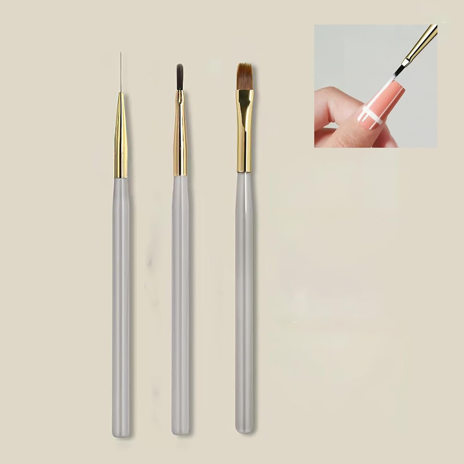 Professional Nail Art Brush Set, 3 Piece Liner Detail Brushes Kit for Gel Polish, Drawing, Painting, Precision Design