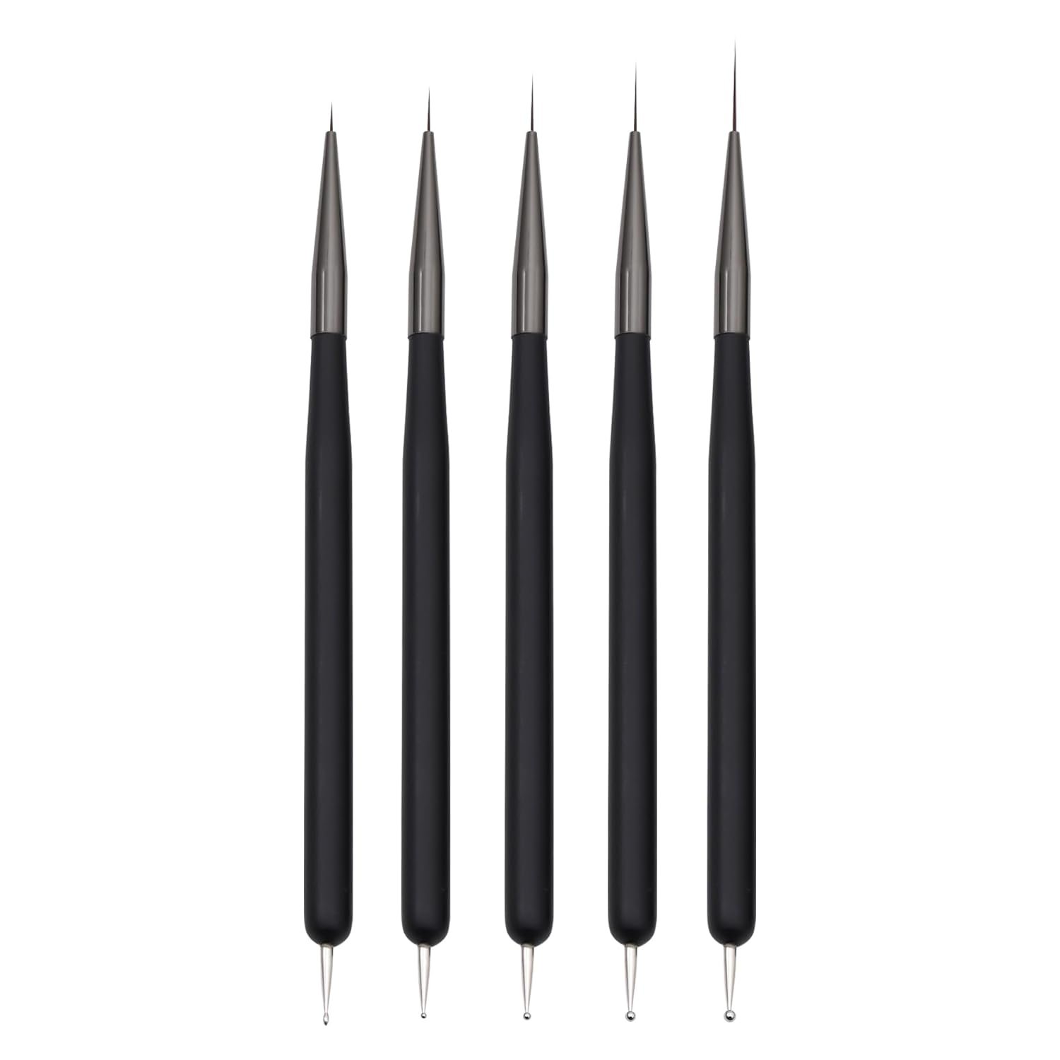 Nail Art Brushes, 5Pcs Nail Art Liner Brushes, Dotting Pen Tools, Painting Art Design Brush Set for Long Lines, Thin Details, Fine Drawing Sizes 7/9/11/15/22mm, Black