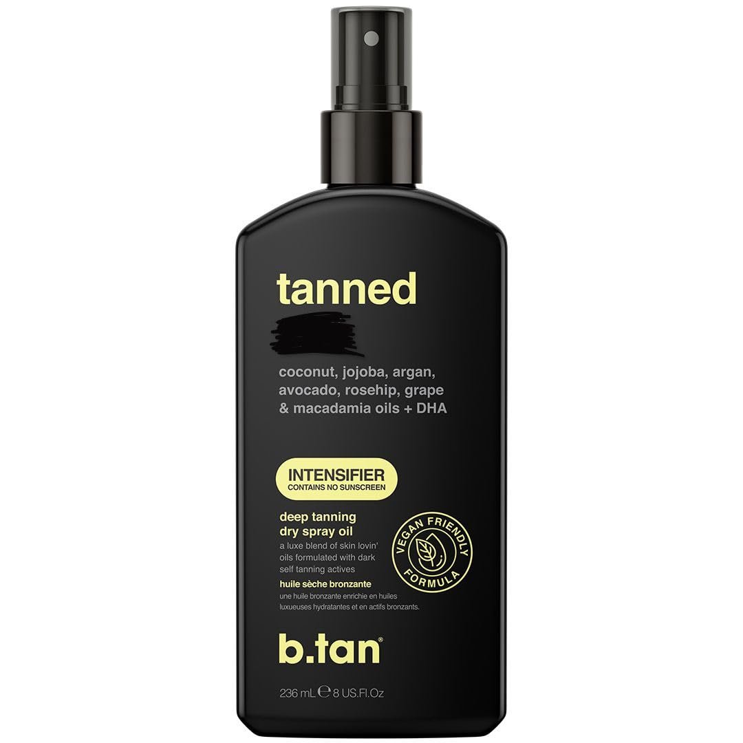 b.tan Best Tanning Oil | Get Tanned Intensifier Dry Spray – Fast, Dark Outdoor Sun Tan From Tan Accelerating Actives, Packed with Moisturizing Oils, No SPF, Austrailian Brand, 8 Fl Oz
