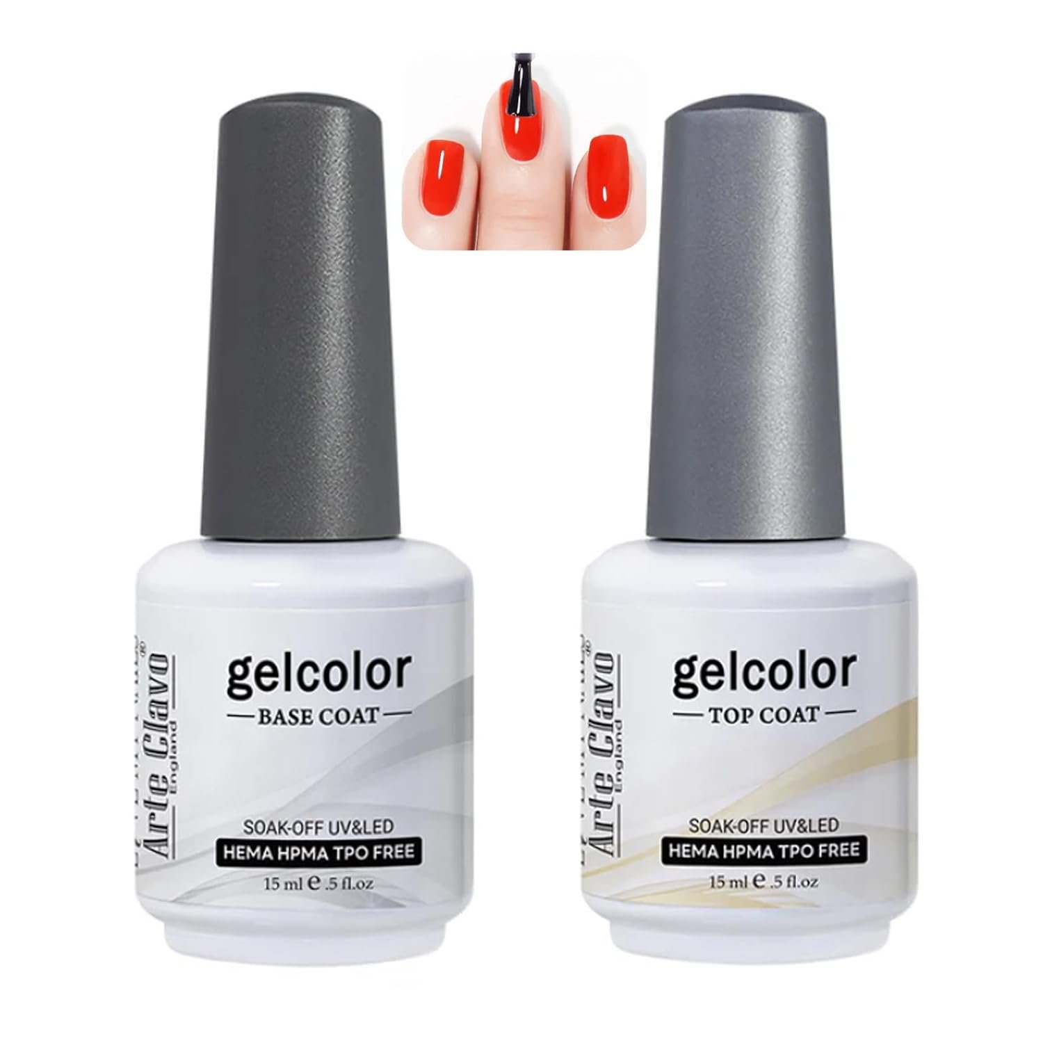 Arte Clavo 2 Pcs 15ml No Wipe Gel Top Coat and Base Coat Set – Shine Finish and Long Lasting, Soak Off UV LED Gel