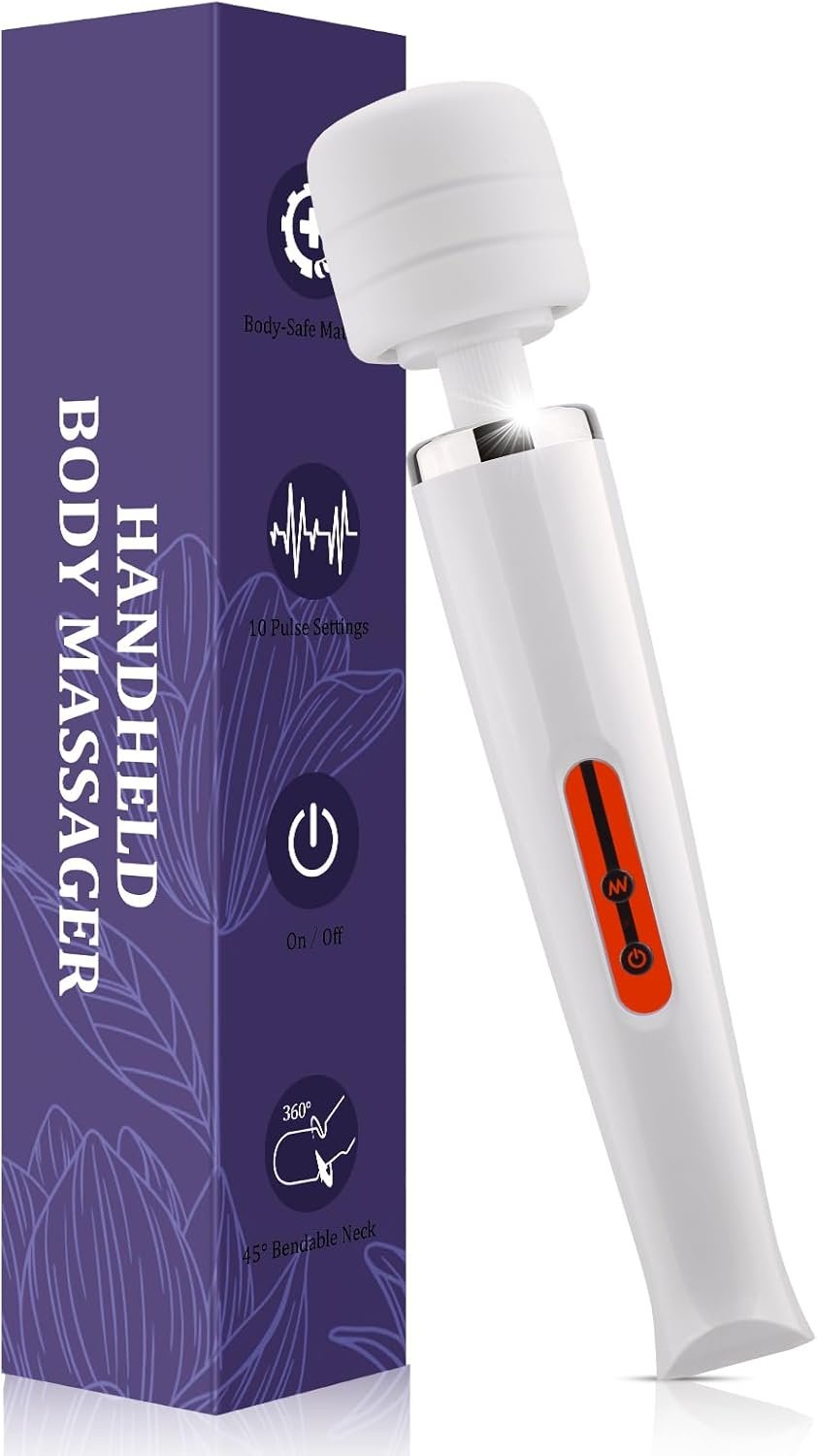 Rechargeable Wand Massager for Women, 10-Speed Cordless Handheld Massager, Portable Electric Deep Tissue Massage Tool for Full Body Muscle Recovery, Neck, Back, Shoulder & Foot (White-USB)