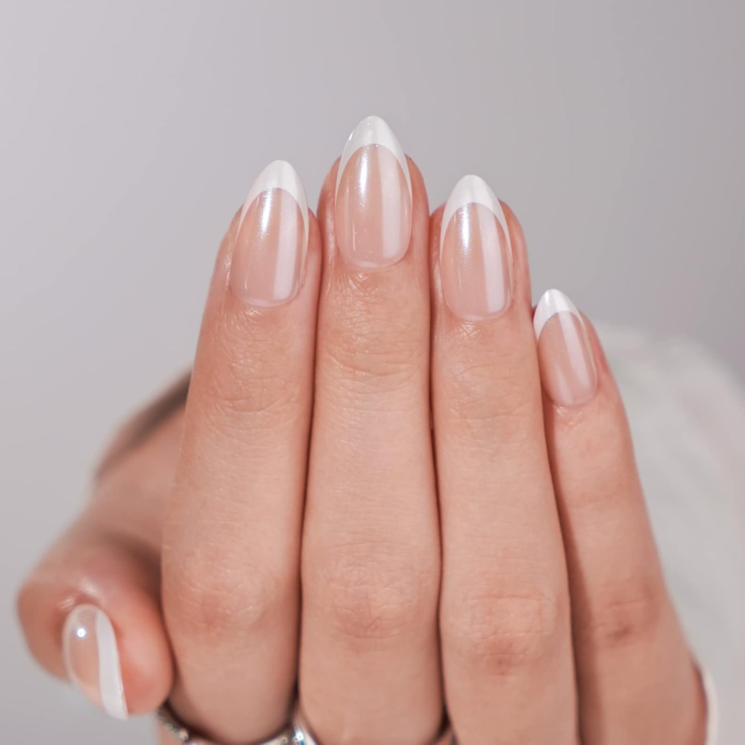 French Tip Press On Nails – BTArtbox White Almond Medium Reusable Stick On Nails in 15 Sizes – 30 Soft Gel Fake Nail Kit for Women Gift, Classic