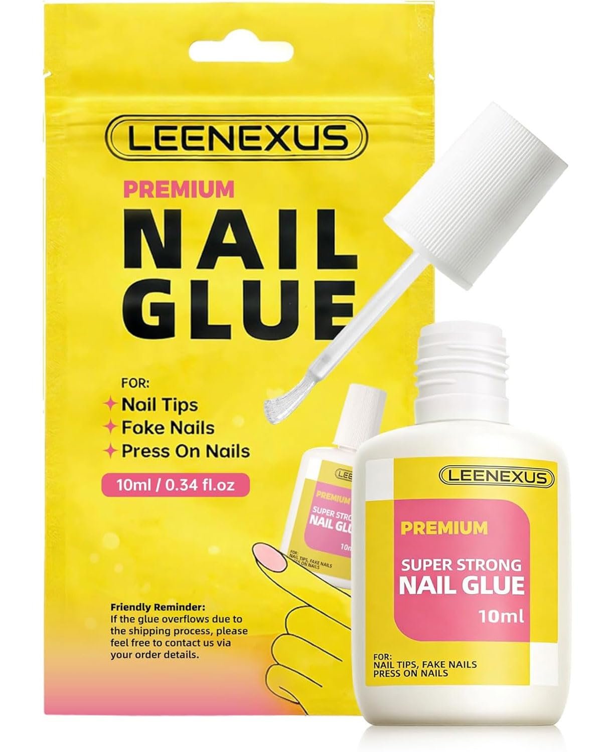 Super Strong Nail Glue for Press Ons, False Nails, Acrylic Nails &Tips [Upgraded Extra Strength Formula] Long-Lasting Hold Fast Bond Brush On Nail Glue(10ml) Quick Drying, Mess-Free & Easy Application