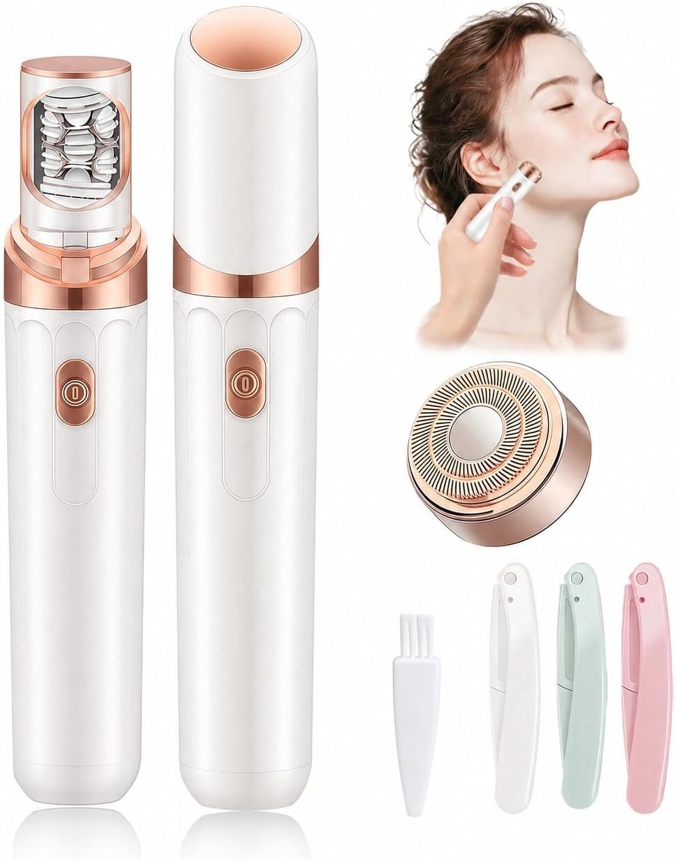 Facial Hair Removal for Women, 2-in-1 Epilator for Women Face, 3X Tweezer Head Painless Hair Remover for Face Woman with LED & USB(Pearl White)