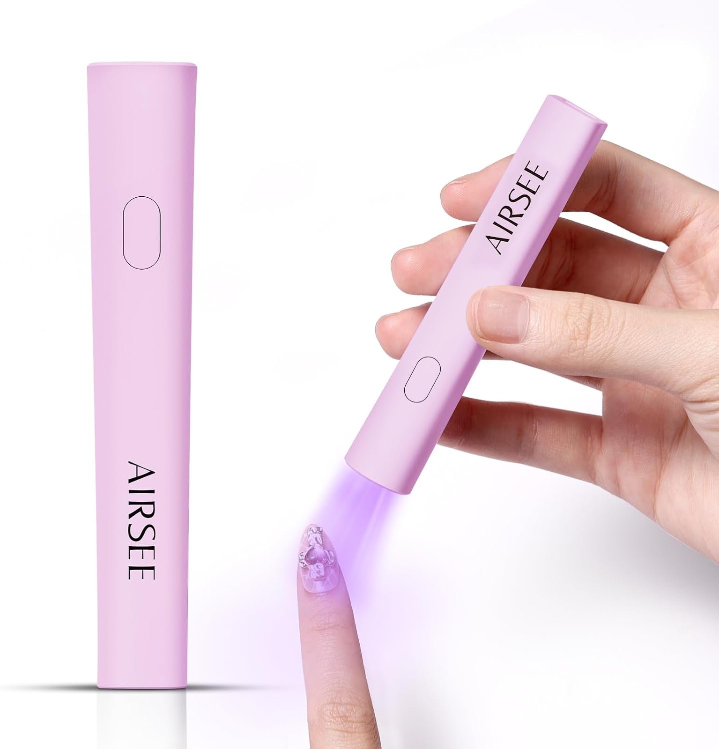 AIRSEE Mini Handheld UV Light for Gel Nails,Portable Rechargeable Nail Lamps,2 Timers for Rhinestone Glue Decoration,Gel Nail Strips at Home,Travel(Purple)