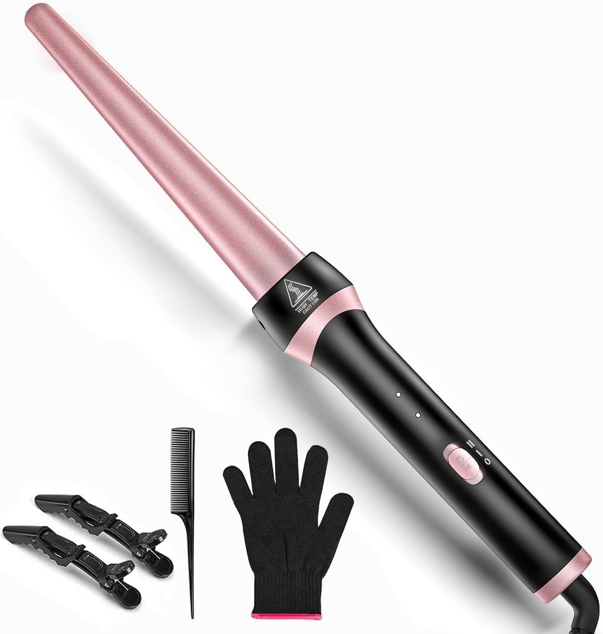 Curling Wand, 3/4-1 Inch Tapered Curling Iron, Professional Ceramic Hair Curler Wand for Women and Girls Medium to Long Hair Natural Curls, with Heat-Resistant Glove,Dual Voltage