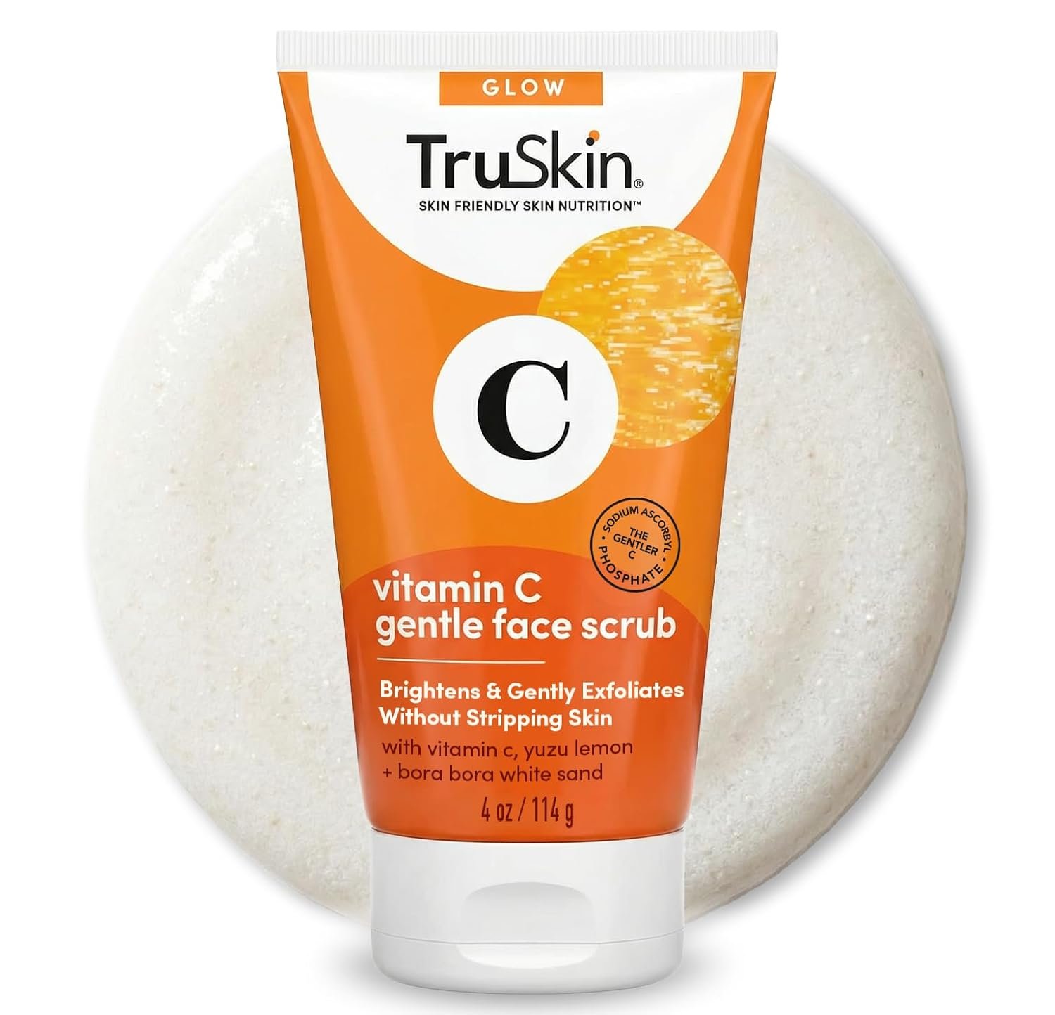 TruSkin Vitamin C Face Scrub & Face Exfoliator – Brightening Facial Scrub with Bora Bora White Sand & Yuzu Lemon – Smooths Texture and Reveals Softer-Looking Skin, 4 fl oz