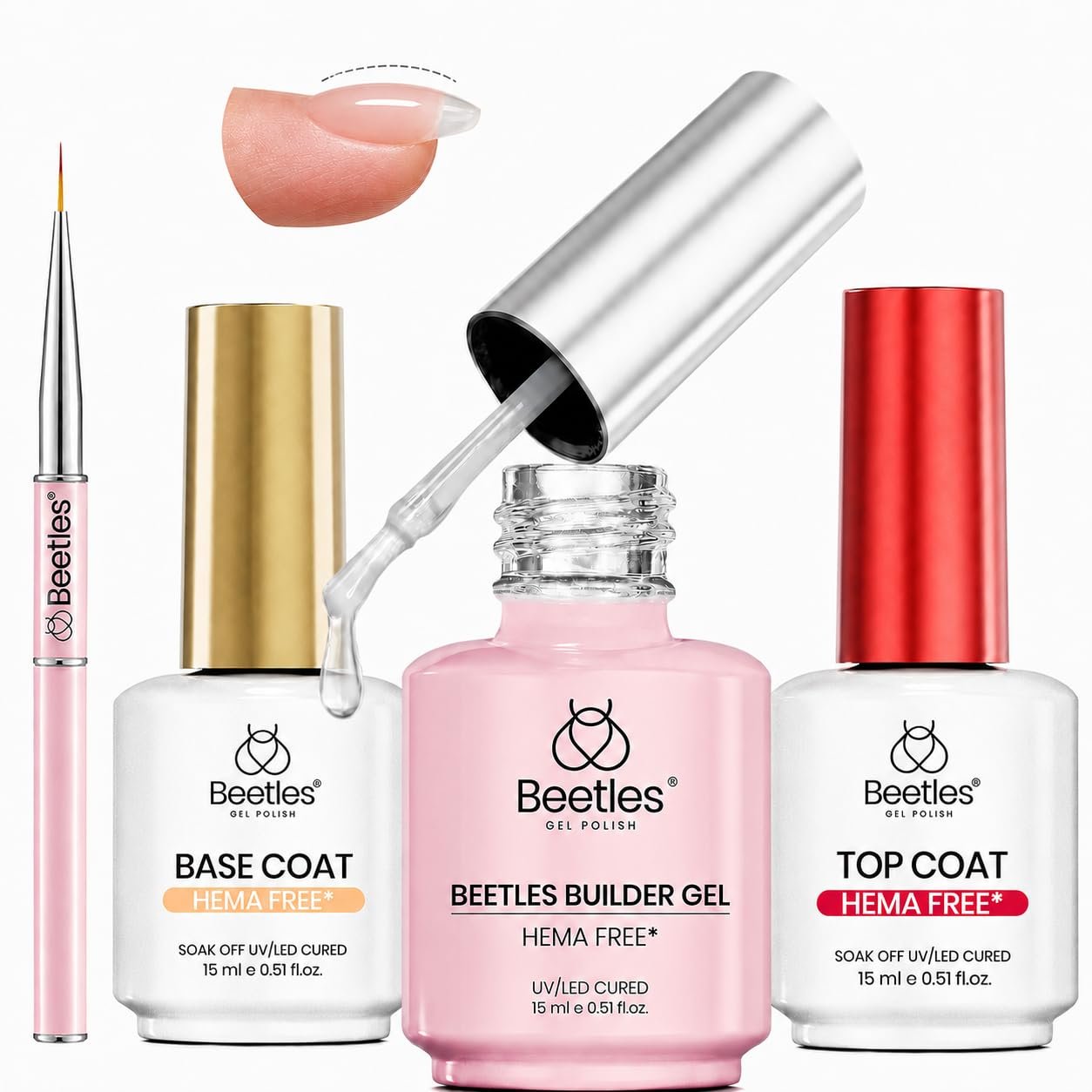 Beetles HEMA Free Builder Gel with No Wipe Top Coat Gel Polish and Base Coat Set for Nails Shine Finish and Long Lasting Upgraded Safe Low-Sensitivity Formula Gifts for Women