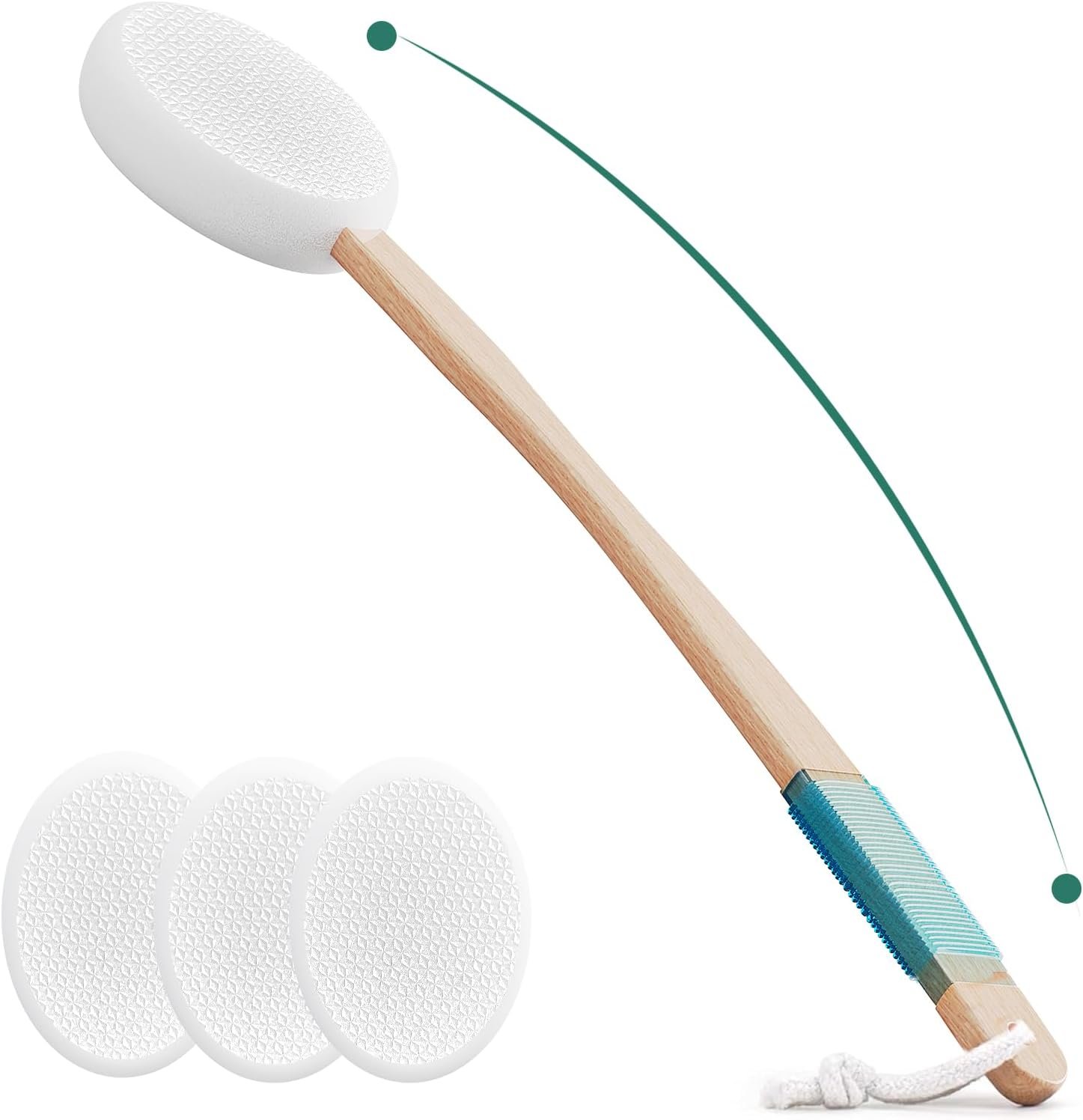 Svarvns Lotion Applicator with 4 Replaceable Pads for Back, Self, Elderly, Women – Cream Medicine Applicator with 17″ Curved Handle Easy to Target Back and Feet, White