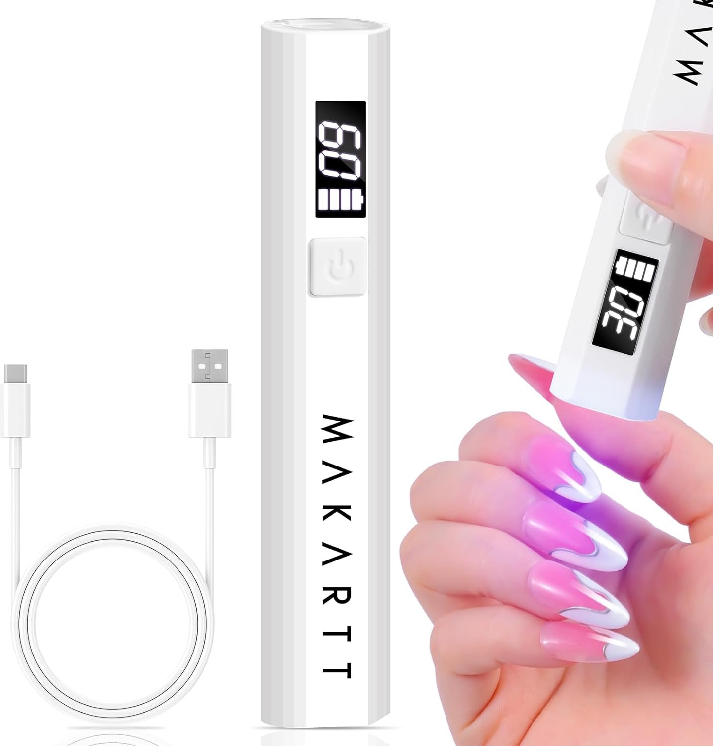 Makartt Handheld UV Nail Lamp, Mini Cordless Flash Cure Nail Light for Gel Nail Polish & Nail Glue, Rechargeable USB UV Light Fast Drying with LCD Display, Portable DIY Nail Art Gift, Home Salon Use