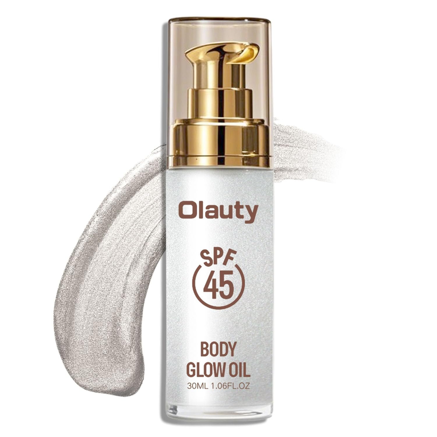 Shimmer Oil, SPF 45 Sunscreen Body Makeup Waterproof No Transfer Body Luminizer Lotion Glow for Women, Liquid Illuminator Bronzer, Long-lasting, Radiance Skin (02#Diamond Platinum)