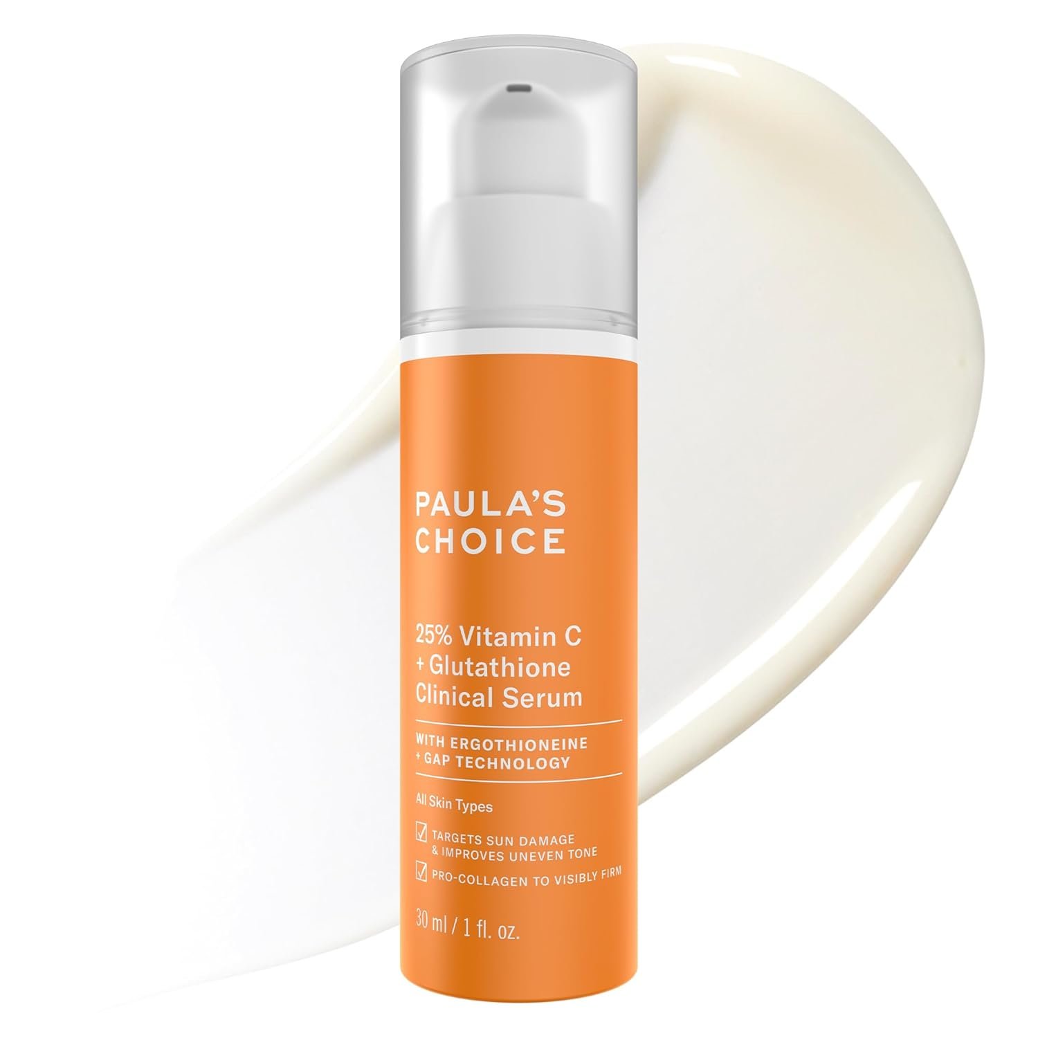 Paula’s Choice 25% Vitamin C Serum with Glutathione & Antioxidants, Face Serum Improves Discoloration, Uneven Tone & Firms, All Skin Types, Fragrance-Free, 1oz