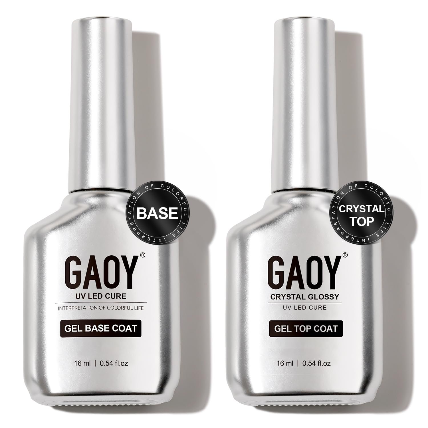 GAOY Crystal Glossy Gel Top and Base Coat Set, 16ml 2 Pcs High-Gloss Top Coat and No Wipe Foundation Combination for UV Light Gel Nail Polish