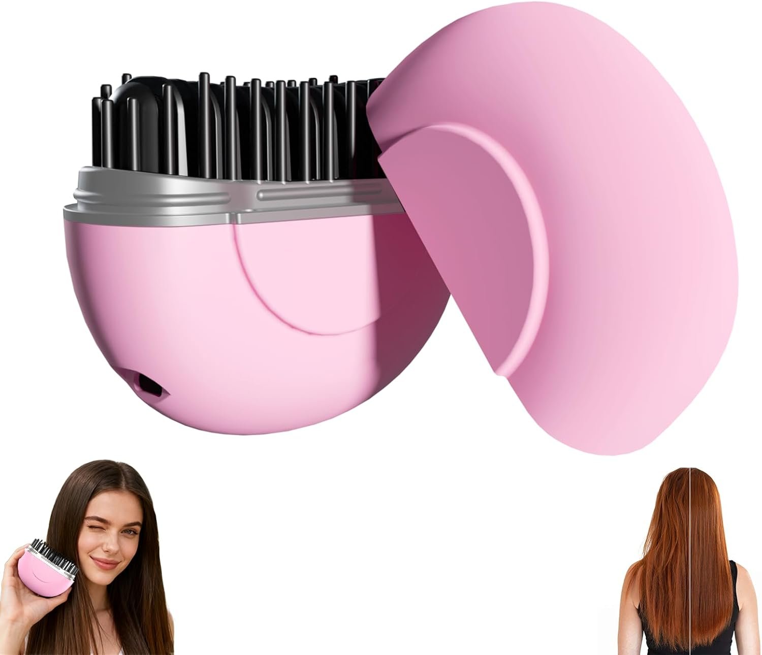 Mini Hair Straightener,Rechargeable Portable Hair Straightener Brush,3-Speed Temperature Control Rechargeable FastHeating Hot CombAnti-Scald Shell,Portable Travel for Women (Pink)