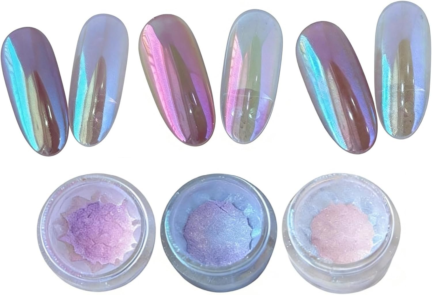 Moonlight Rainbow Chrome Nail Powder,3 Jars Aurora Nail Powder Unicorn Mermaid Chrome Powder for Nails Nail Art Glitter (Moonlight#123)
