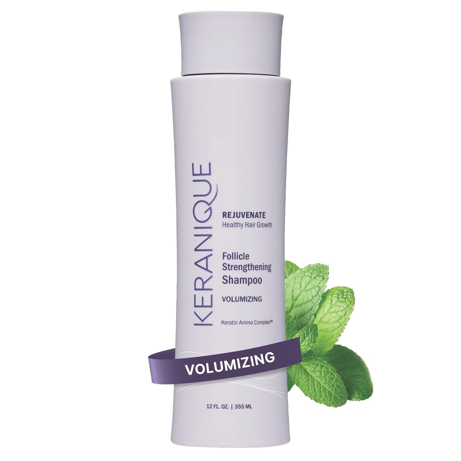 Keranique Volumizing Shampoo for Hair Repair, Growth & Thinning Hair Support – Keratin, Biotin, Menthol & Niacinamide, Anti-Breakage, Lightweight Strengthening Formula 12 Oz – Keratin Amino Complex™