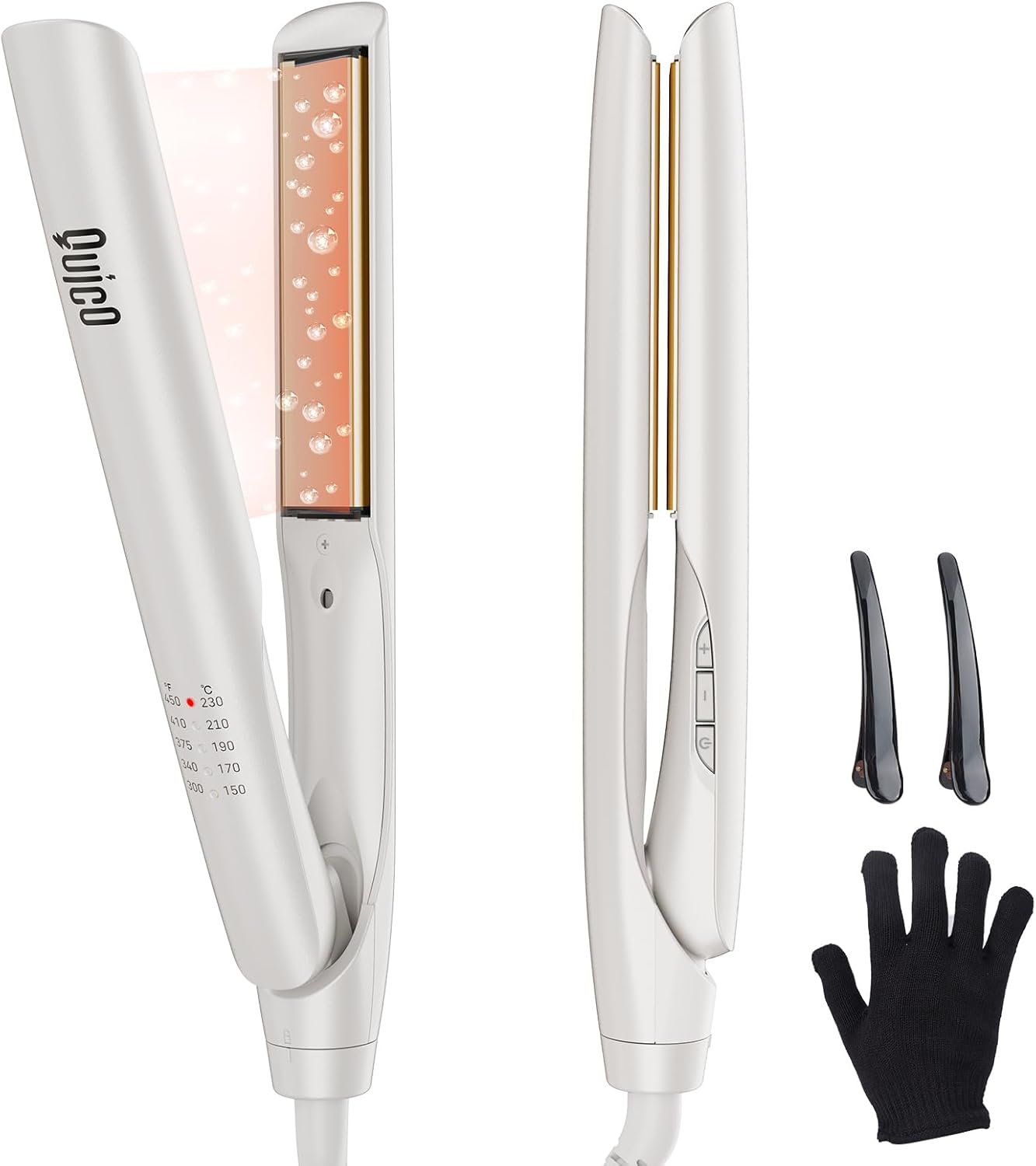 Quico Upgrade Hair Straightener, 100-240V Dual Voltage Travel Hair Straightener and Curler with 15s Heat Up, Professional Negative Ion Ceramic Flat Iron for Less Frizz, 5 Temp & Auto Shut-Off