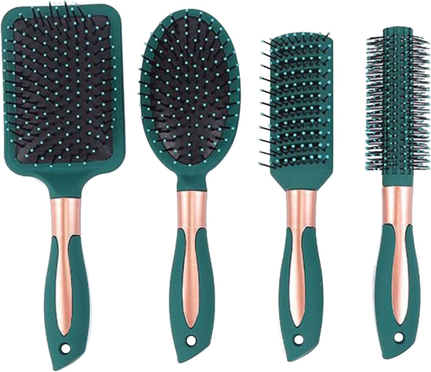 Anti-Static Hair Brush Set – Oval, Round, Vent, Detangling and Paddle Combs for Wet or Dry Hair – Massage and Shine for Women, Men, Kids