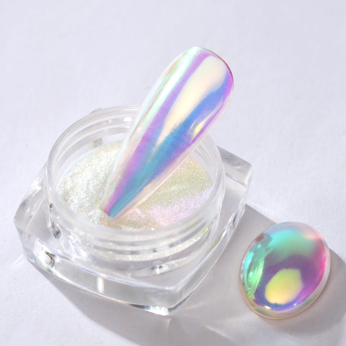 Pretty Diva Chrome Glitter Powder, Aurora Iridescent Chrome Powders for Nails, Mermaid Unicorn Chrome Powder for Gel Nails Aura Glitter Powder Manicure Pigment (Aurora, 0.3g Trial Size)