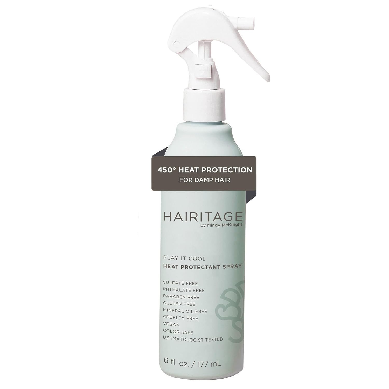 Hairitage Heat Protectant Spray for Hair – Up to 450 Degree Protection + Hydrates + Strengthens Hair – Leaves Hair Smooth + Shiny after Styling – For All Hair Types + Heated Styling Tools – 6 fl oz