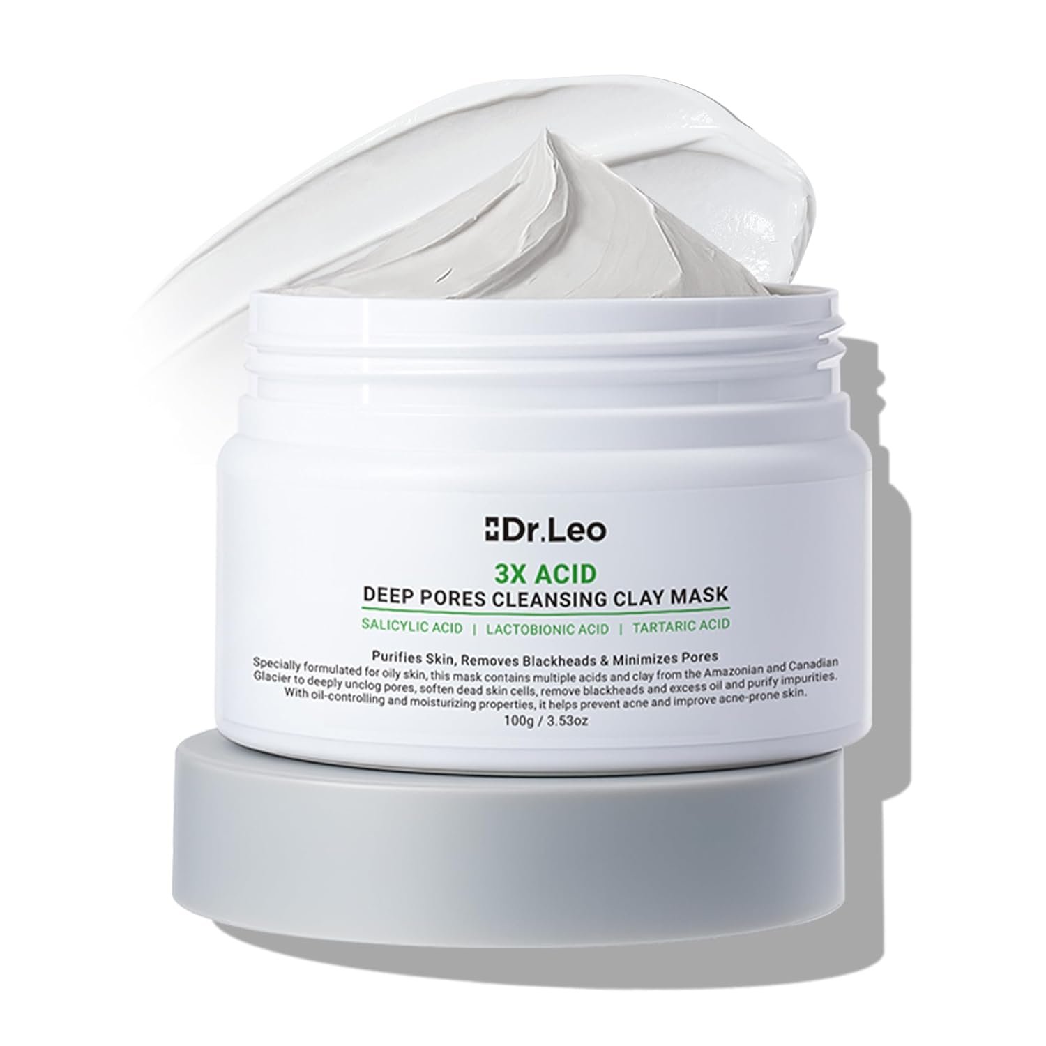 3X Acid Clay Mask with Amazonian White & Glacier Clay, Deep Cleansing Facial Skincare for Pore Minimizing Oil Control & Detox, Face Mask for All Skin Types, 3.53 oz