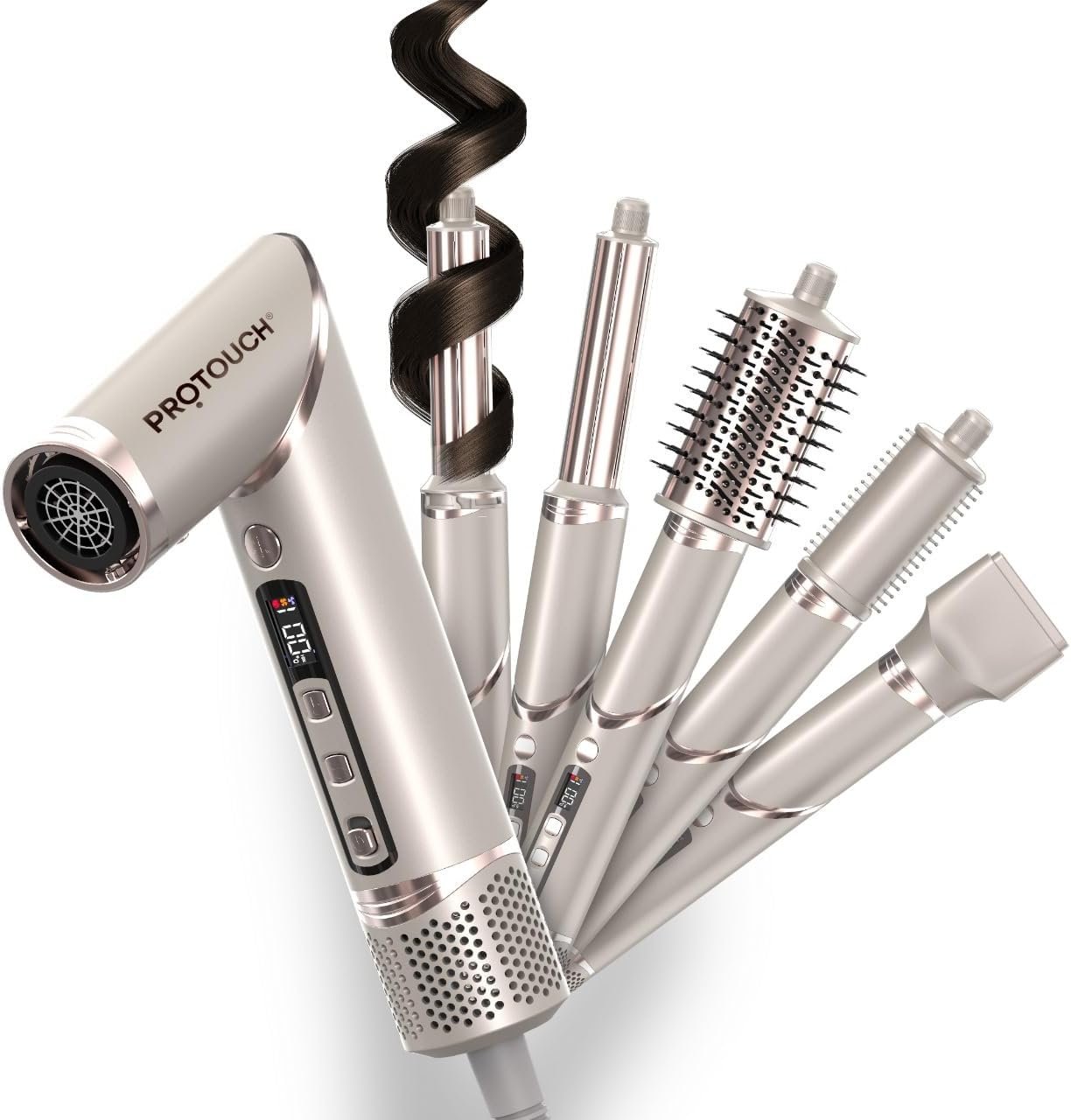 PROTOUCH Airshot All-in-One Hair Multi Styler for Women, Curling, Smoothing, Drying, Volumizing & Blow Dry Brush, Hot Air Brush with Multiple Attachments, No Heat Damage