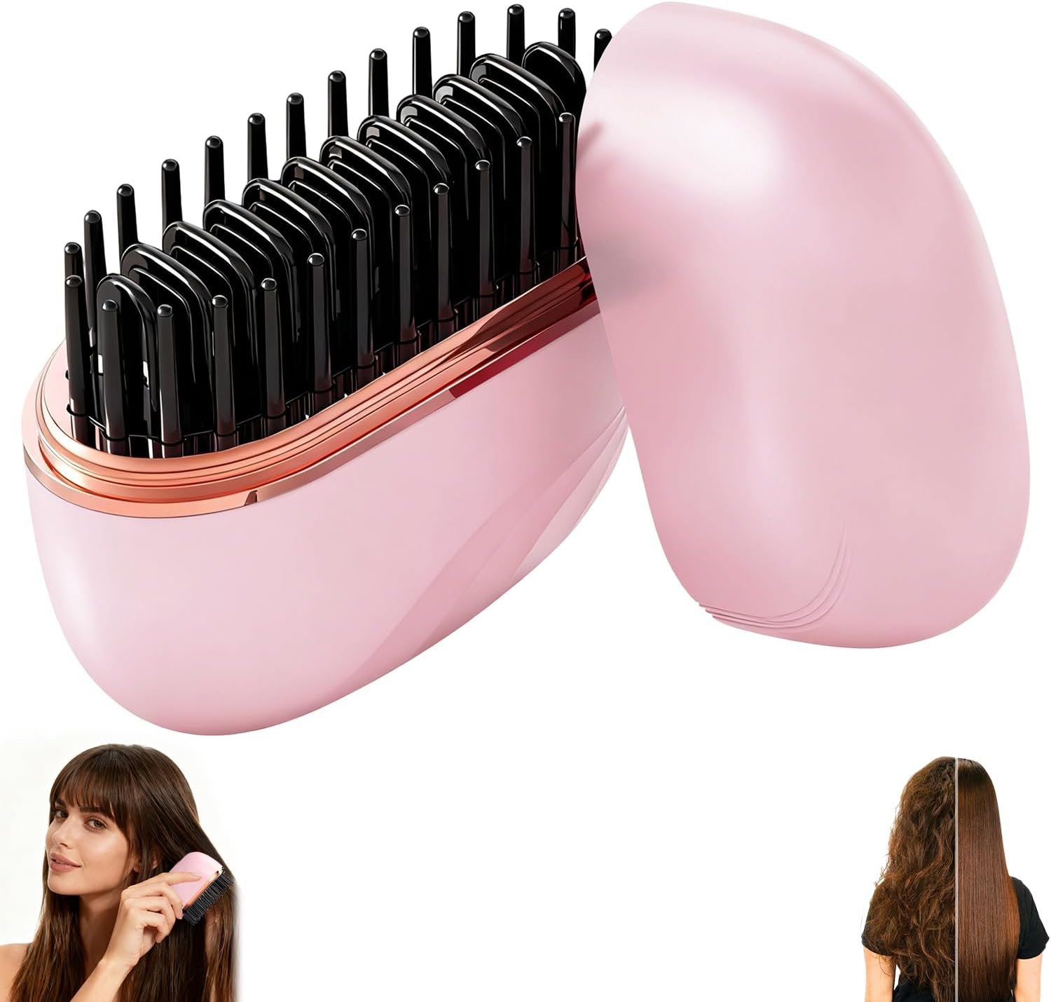 Mini Hair Straightener,Rechargeable Wireless Portable Hair Straightener Brush,3-Speed Temperature Control,Mini Hair Straightener for Women,Idea for Home Travel (Pink)