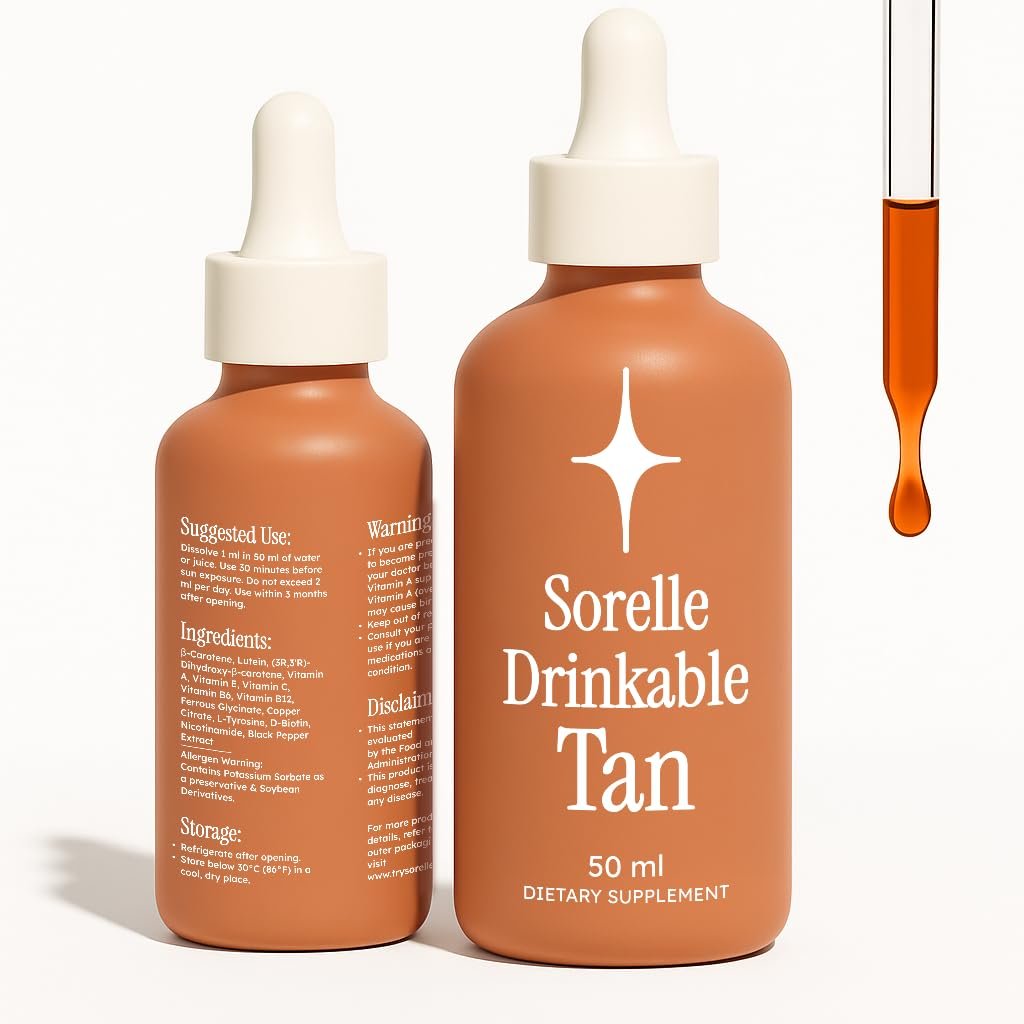 Sorelle Tanning Drops to Drink – 100% Natural Oral Liquid Sunless Tanning Drops Drinkable (50ML)