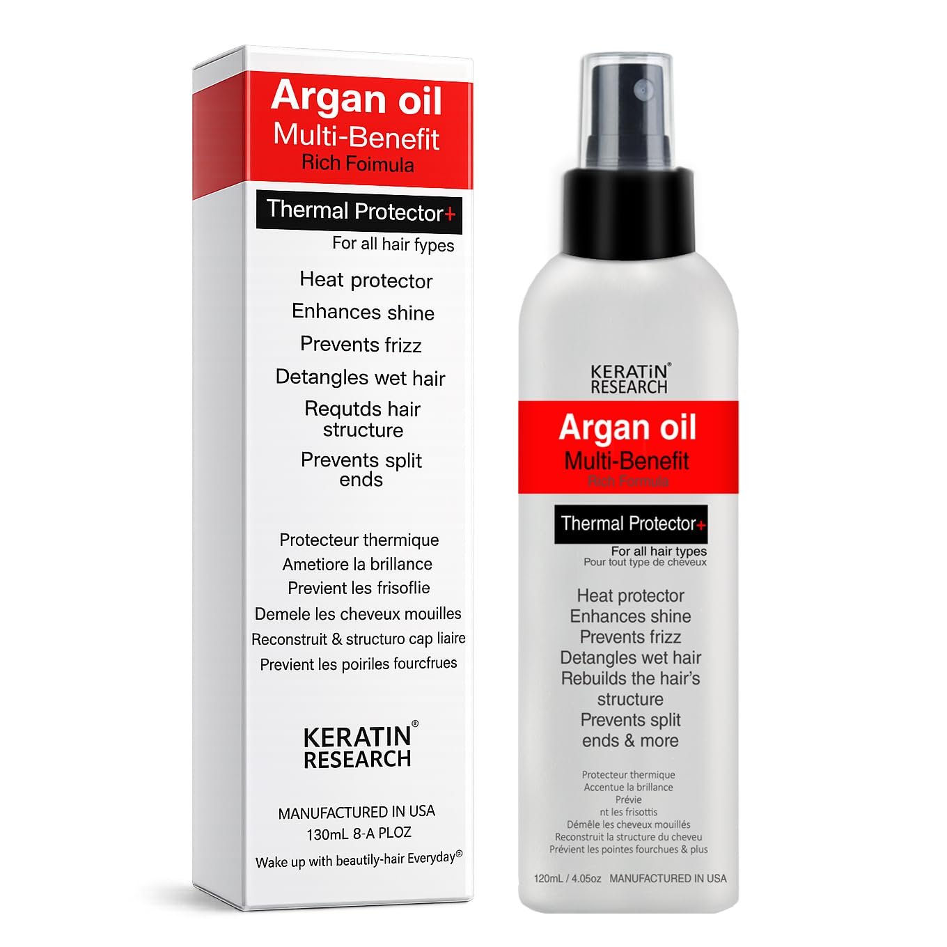 Thermal Hair Protector Spray – Enhances Shine, Eliminates Frizz, Detangles, Prevents Split Ends, Replenishes Nutrients, Heat Activated for Styling