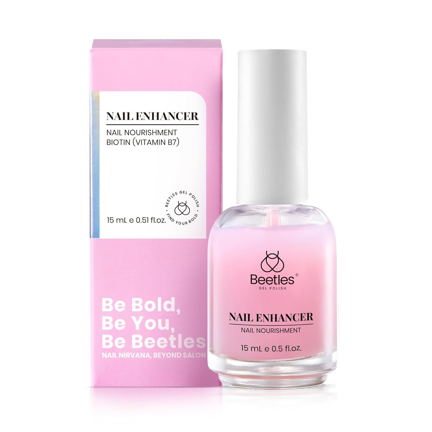 Beetles Nail Strengthener, Air Dry Pink Neutral Nail Polish Strengthener and Nail Growth Treatment Strengthener for Thin Nails and Growth