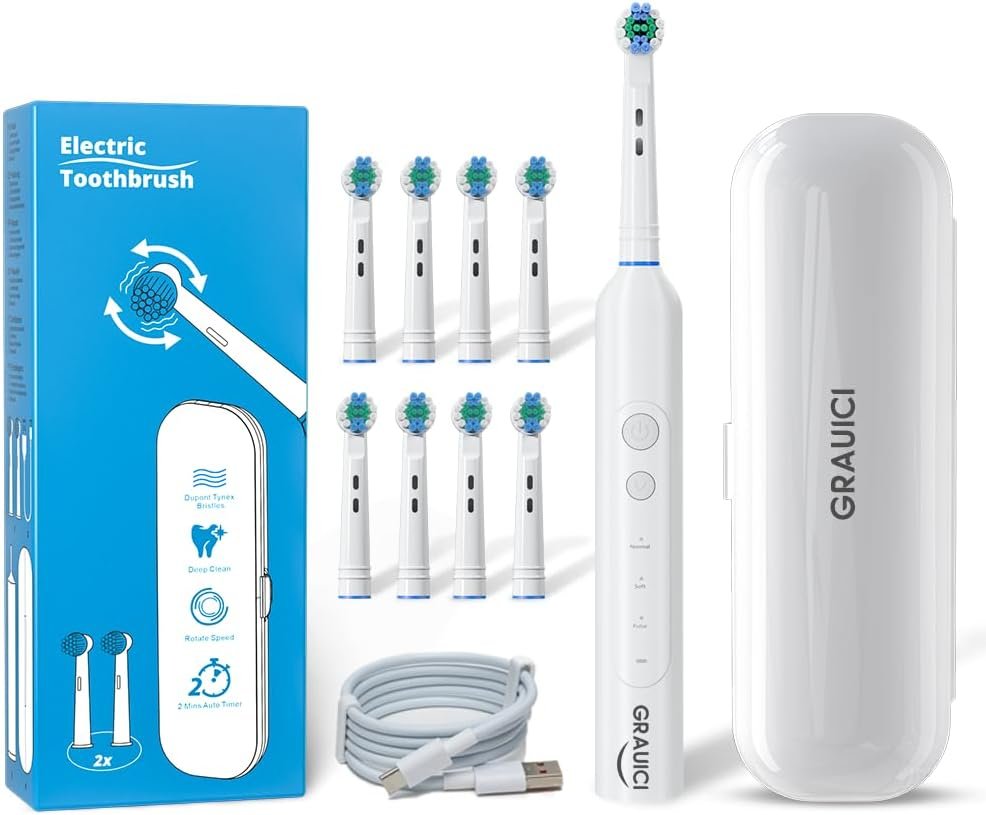 Deep Clean Rechargeable Electric Powered Toothbrush, Rechargeable Electric Toothbrush with 8 Brush Heads,Pressure Sensor to Protect Gums