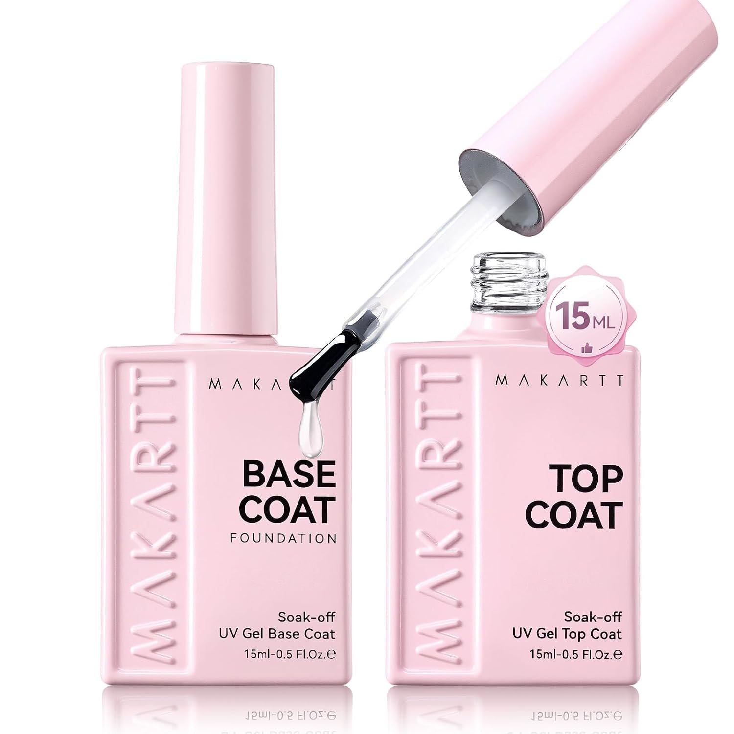 Makartt Gel Top and Base Coat Set: 2 PCS 15ml No Wipe Upgrade Diamond-Shine Long-Lasting Base and Top Coat Gel Nail Polish Soak Off UV LED Lamp Needed Home DIY Gift Women