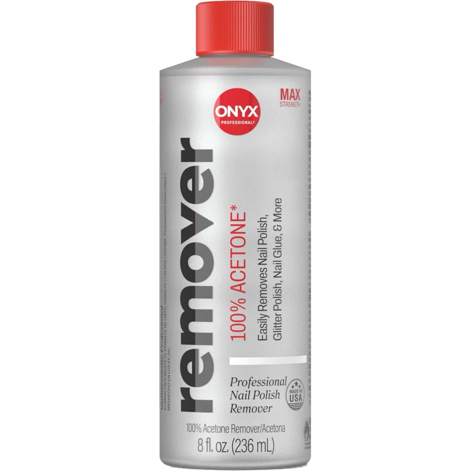 Onyx Professional 100% Pure Acetone Nail Polish Remover Kit with 7 inch Nail File, 8 fl oz – Made in USA, Maximum-Strength Gel Polish Remover, Artificial & Glitter Nail Polish