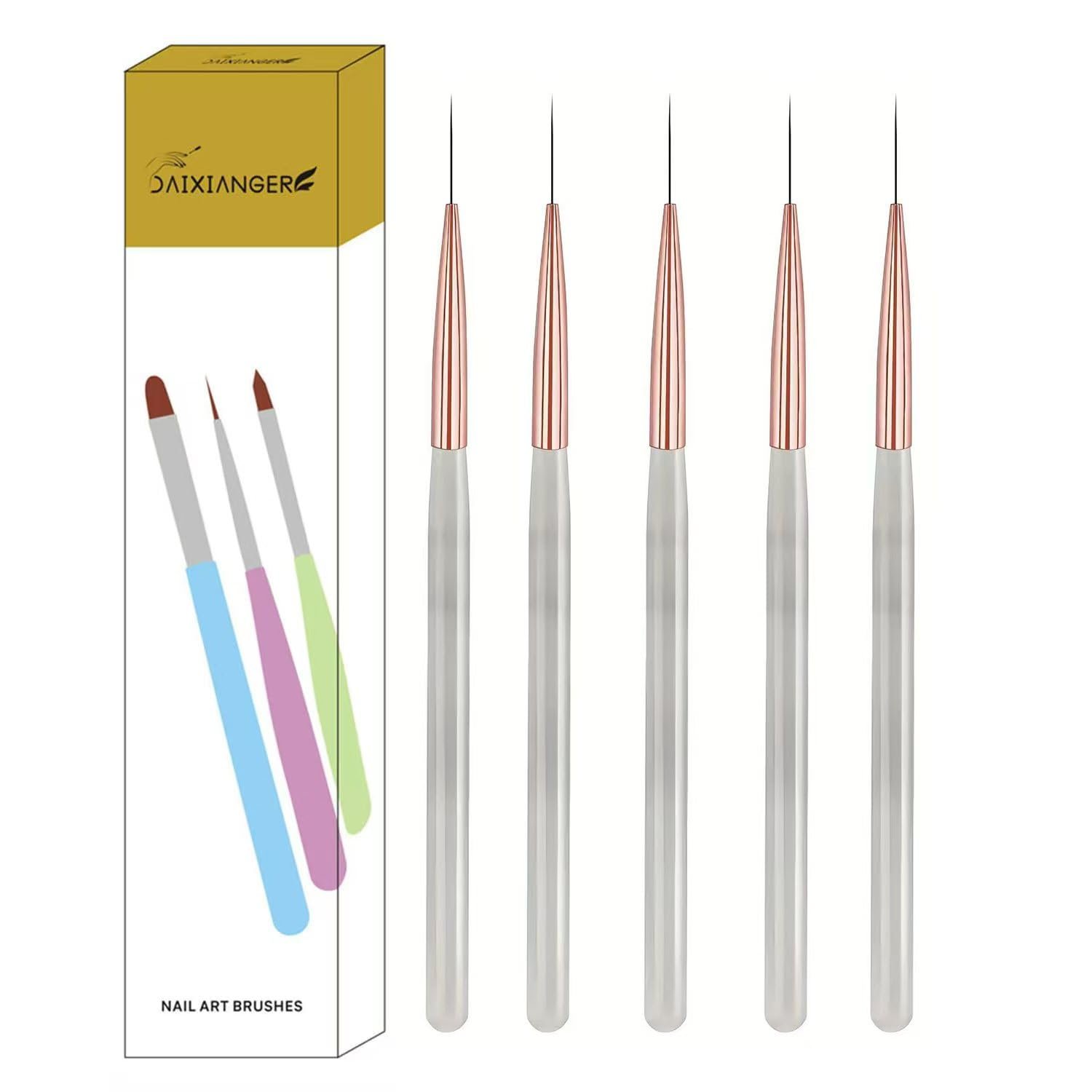 5Pcs Gray Handle Ultra-Fine Nail Liner Brush Set – Professional Nail Art Detail Brush for French Tip, Intricate Patterns, Fine Line Painting & Gel Polish Manicure, Salon & DIY Manicure Tool Kit