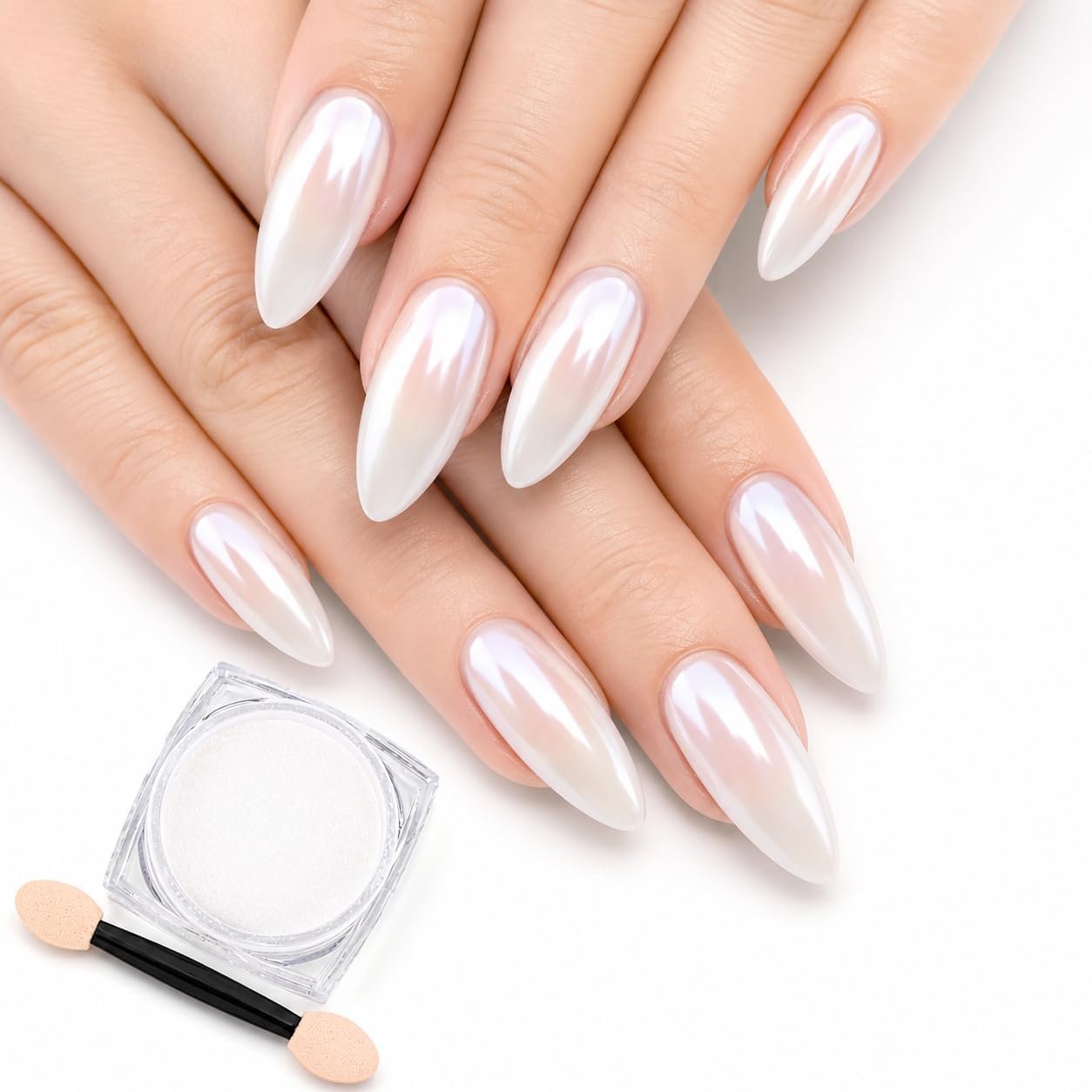 Pearl Chrome Nail Powder for Gel Nails, White Aurora Mirror Effect Nail Powder, Iridescent Pearly Pigment for DIY Nail Art, Mermaid Gloss Finish