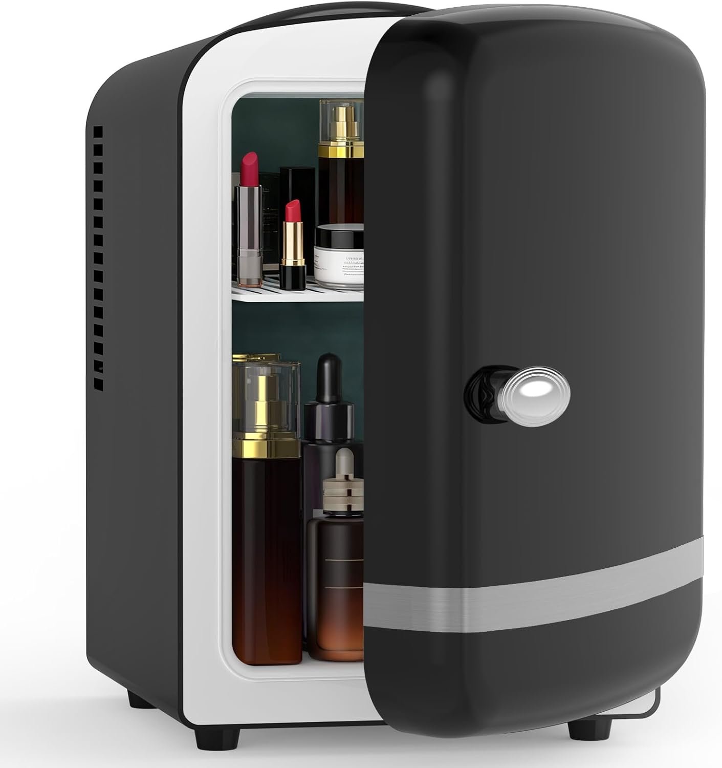 Electactic Mini Fridge for Bedroom, 4L/6 Cans Small Cosmetic Fridge for Skincare, Makeup, Medicine & Beverage, Portable Desk Fridge Cooler and Warmer for Kids, Car, Office, Dorm, Black