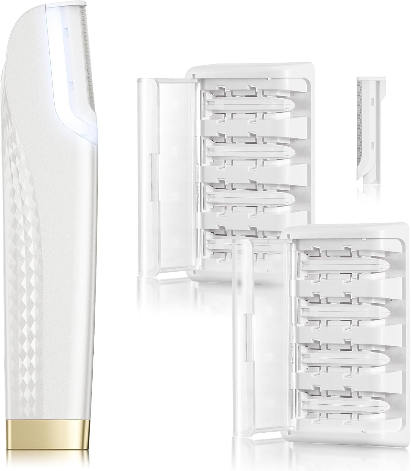 Dermaplane Razor for Women Face, Dermaplaning with 8 Refill Blades(White) | Peach Fuzz and Exfoliates, Rechargeable Dermaplane Tool, 3 Adjustable Speeds, LED Light, Simple to Operate, Easy to Carry