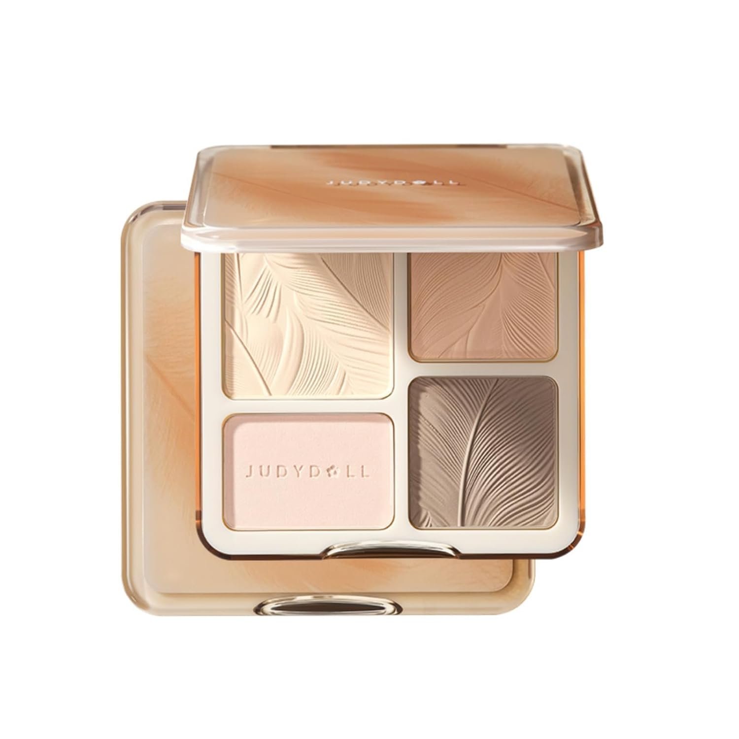 JUDYDOLL Highlight & Contour Palette, All-in-One Matte Highlighter Contour Compact,Natural Brightening Finish for Cool Fair & Olive Skin (05 Feather Glow Palette)