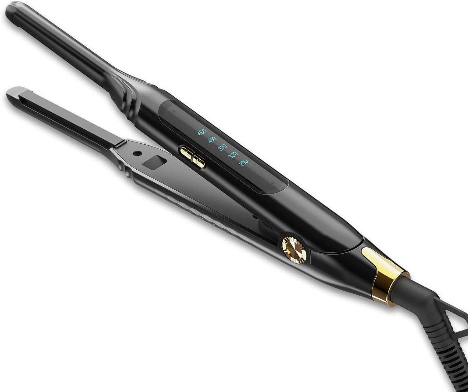 Pencil Flat Iron 3/10” Small Flat Irons for Short Hair,Pixie Cut & Bangs,Hair Straightener for Edge with LED Display,Travel Mini Hair Straightener with Dual Voltage,Auto Shut Off（Black）
