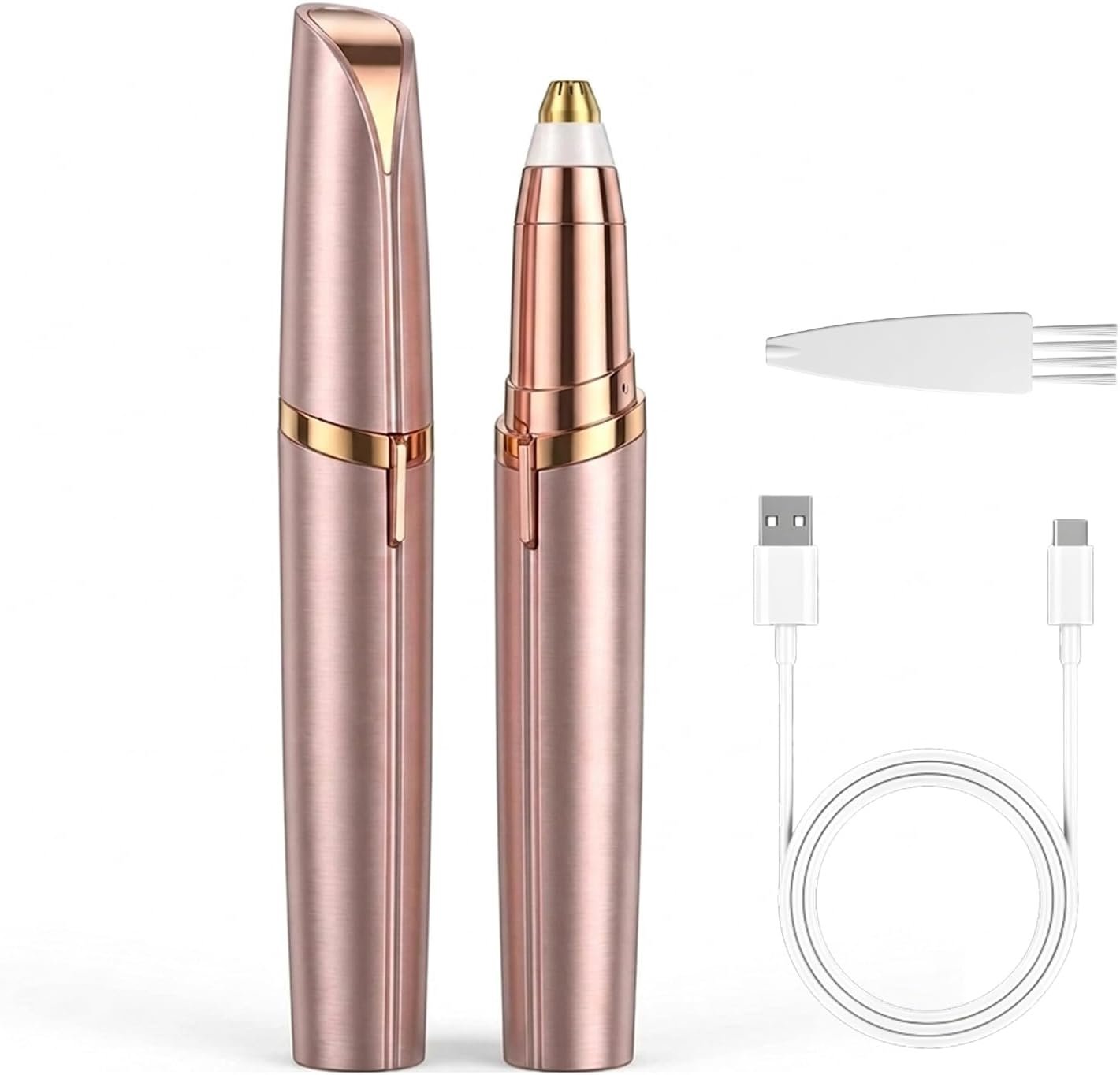 Electric Eyebrow Trimmer for Women, Rechargeable Eyebrow Razors,Eyebrows Hair Remover Shaver,Painless & Instant Eye Brow and Facial Hair Remover with LED Light (Rose Gold)
