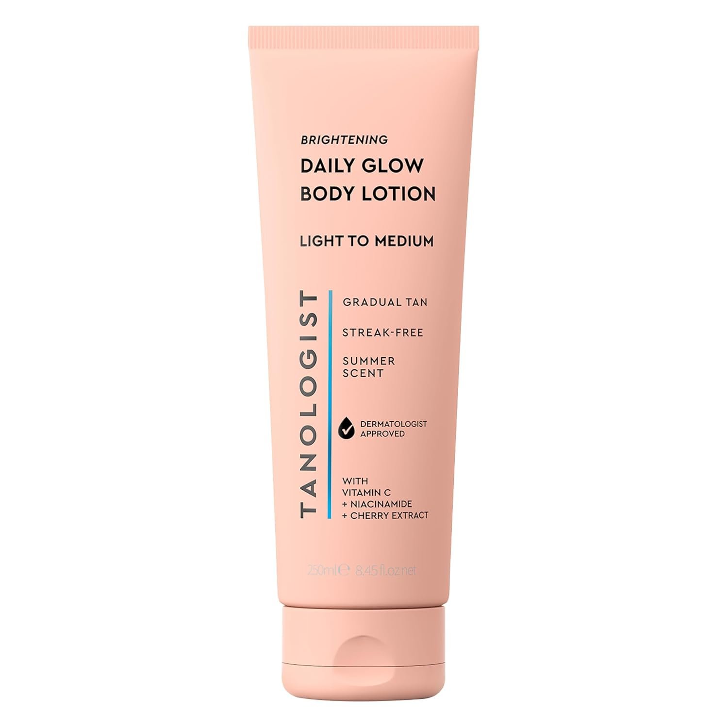 Tanologist Brightening Daily Glow Body Lotion, Light/Medium, Gradual Tanning Lotion, No Fake Tan Smell, Streak-Free & Natural-Looking Self Tanner, Vegan, 8.45 fl. oz/250 ml Tube